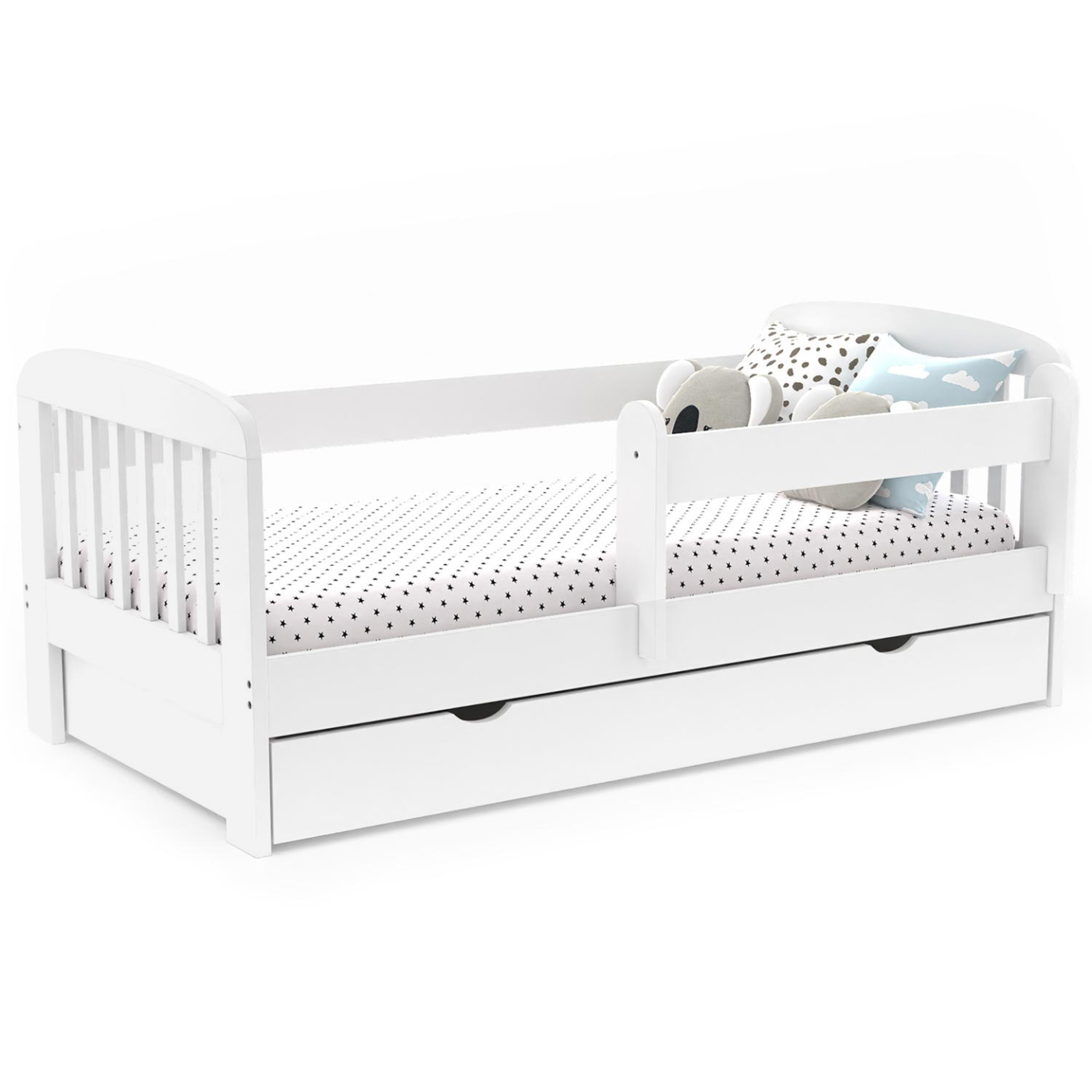 ID MARKET Lit enfant 80 x 160 cm lilia 1 tiroir de rangement avec sommier et barrières