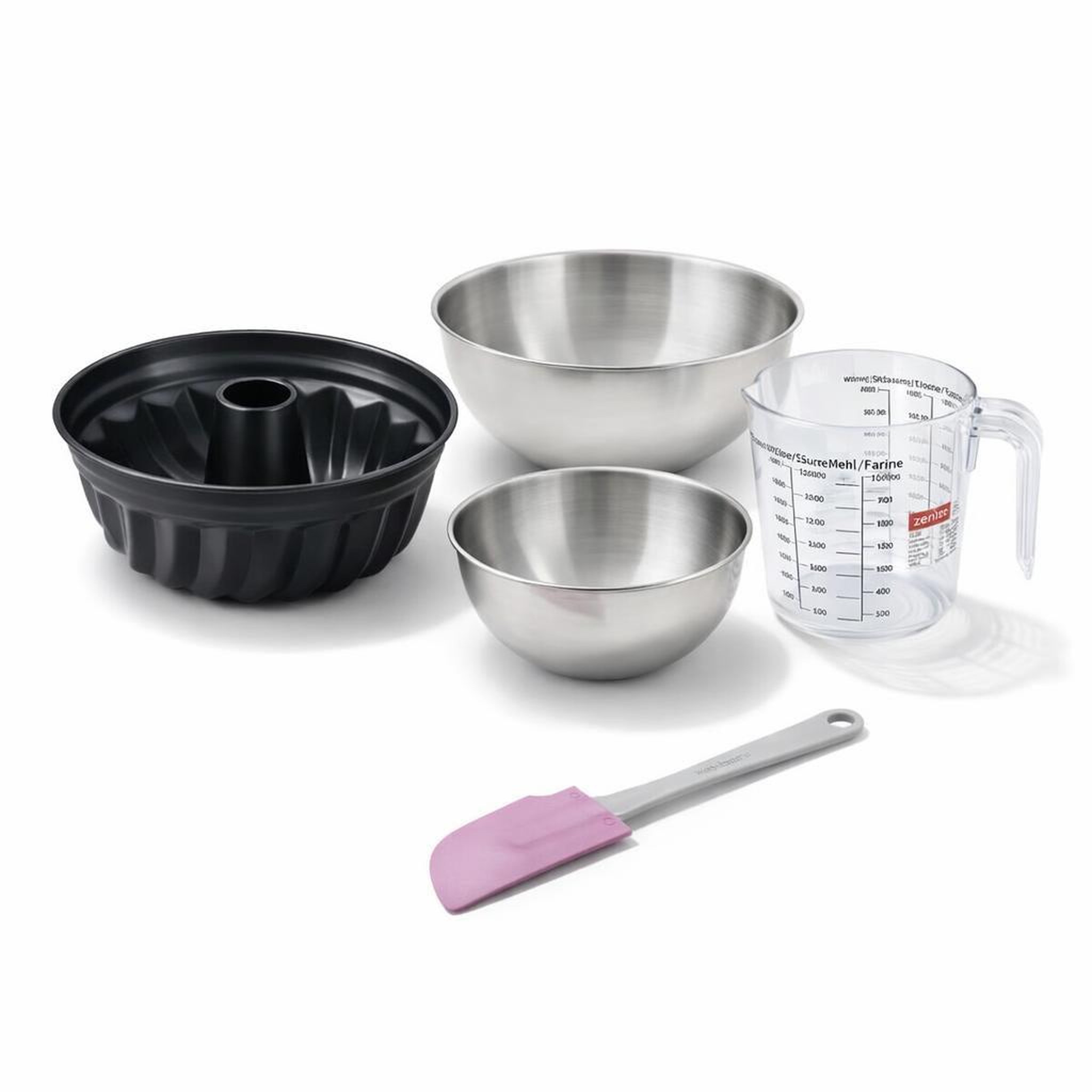 ZENKER Set de 5 ustensiles de pâtisserie moule à kouglof bol à mixer verre mesureur et spatule silicone black metallic black mettallic zenker  black mettallic