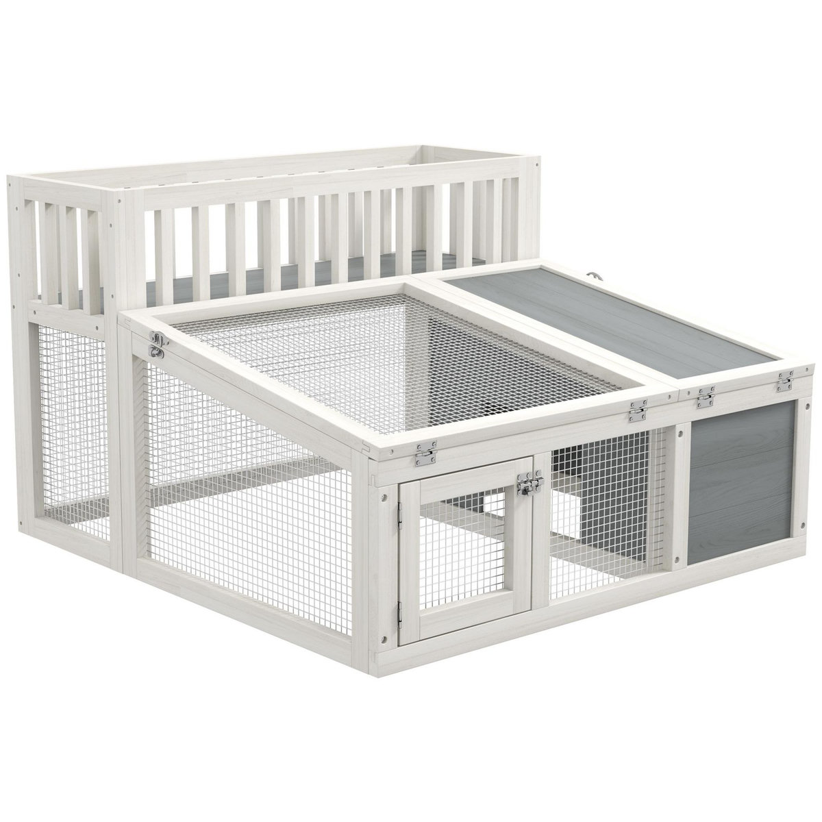 PAWHUT Clapier cage lapin design - espace déco, niche, enclos, nombreuses portes - bois gris blanc