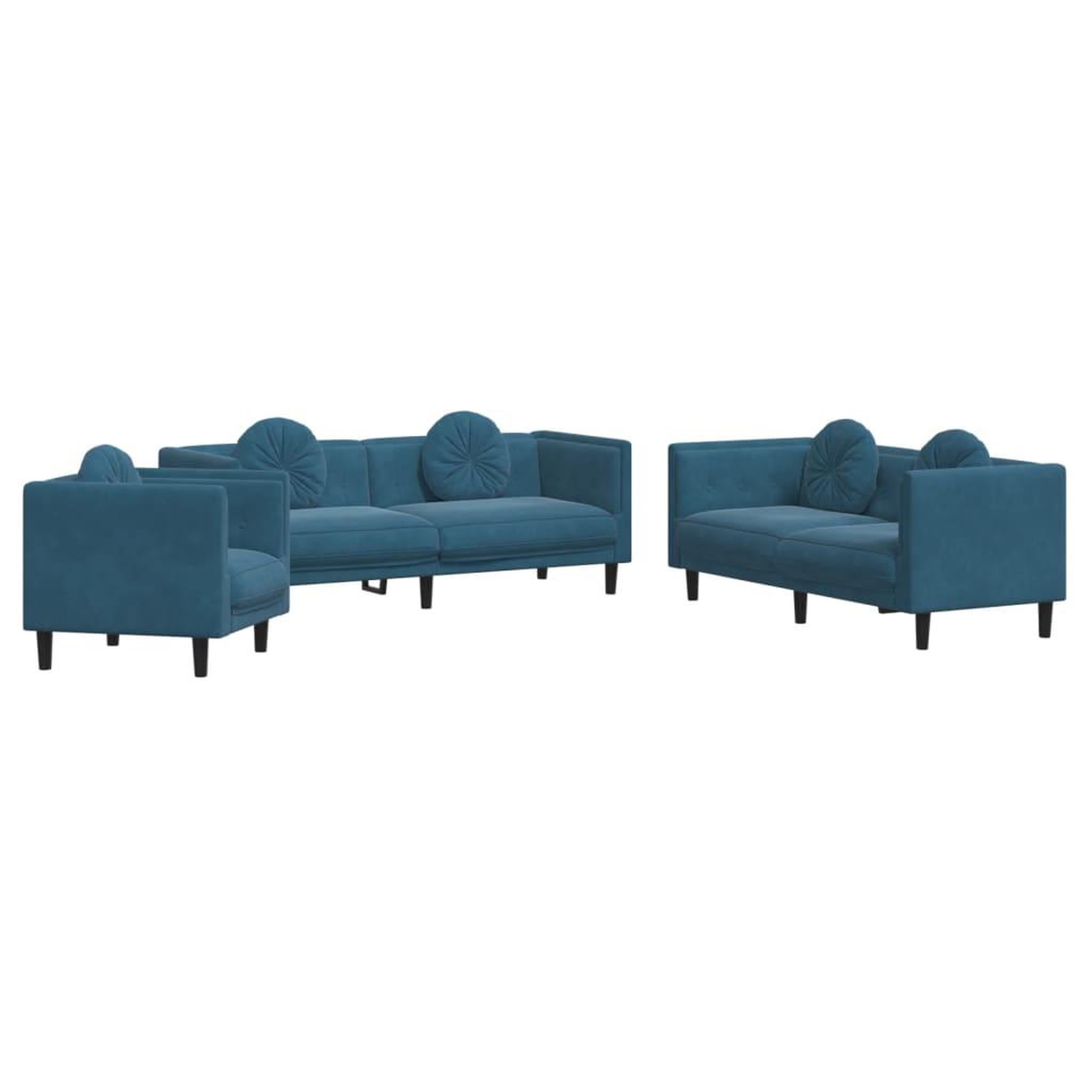 Voir la diapositive 2 : VIDAXL Ensemble de canapes 3 pcs avec coussins bleu velours