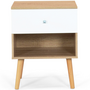 Voir la diapositive 3 : ID MARKET Lot de 2 tables de chevet EMMIE scandinaves 1 tiroir avec niche hêtre et blanc