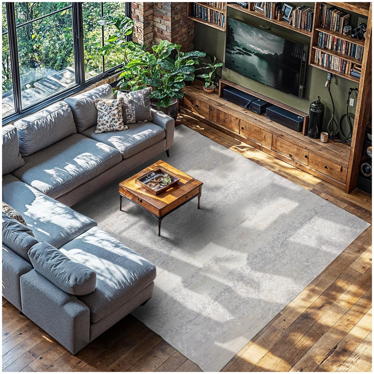 tectake Tapis design vintage à poils courts en laine synthétique et feutre beige 240 x 340 cm