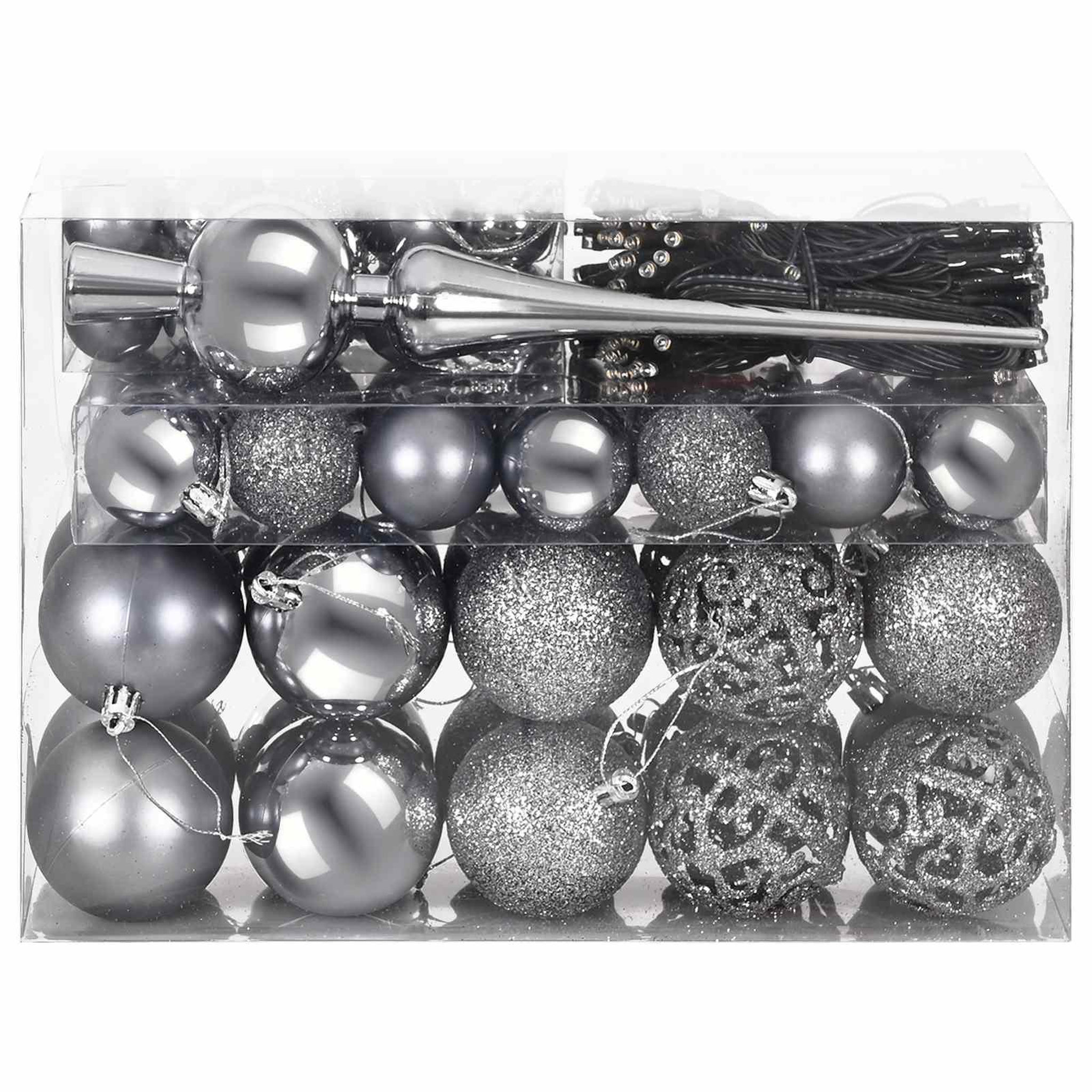 Voir la diapositive 5 : VIDAXL Ensemble de Boules de Noël 61 pc Gris Diam. 6 cm Plastique