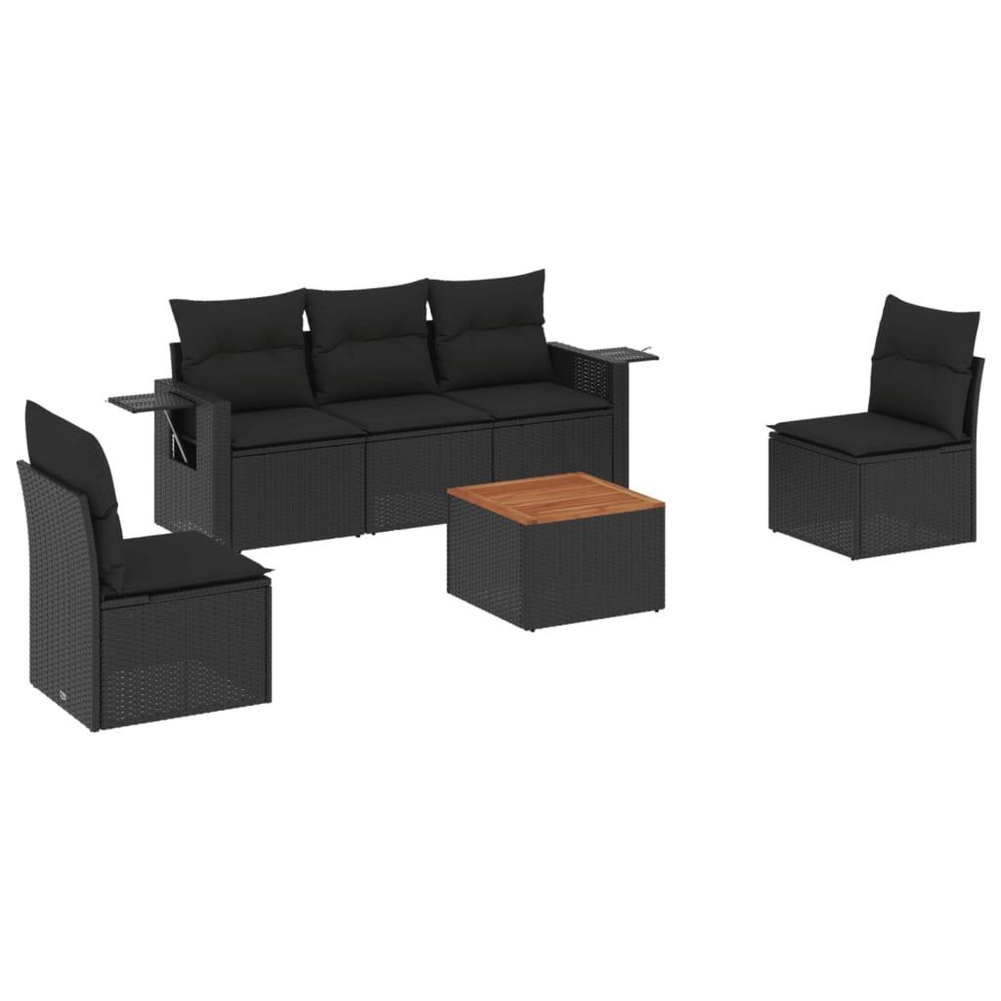 Voir la diapositive 2 : VIDAXL Salon de jardin 6 pcs avec coussins noir resine tressee