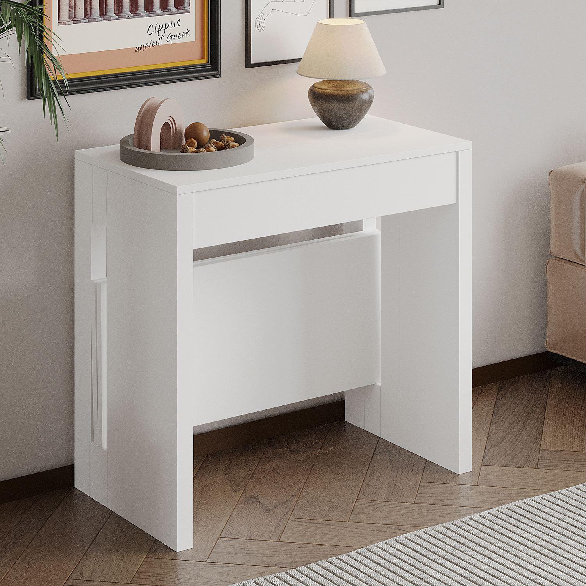 Voir la diapositive 4 : Habitat et Jardin Table repas extensible en bois  nivo  - 80 x 44 x 76 cm - blanc
