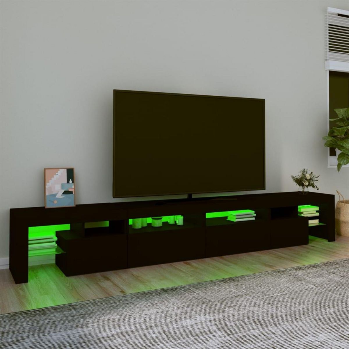 VIDAXL Meuble TV avec lumieres LED Noir 260x36,5x40 cm