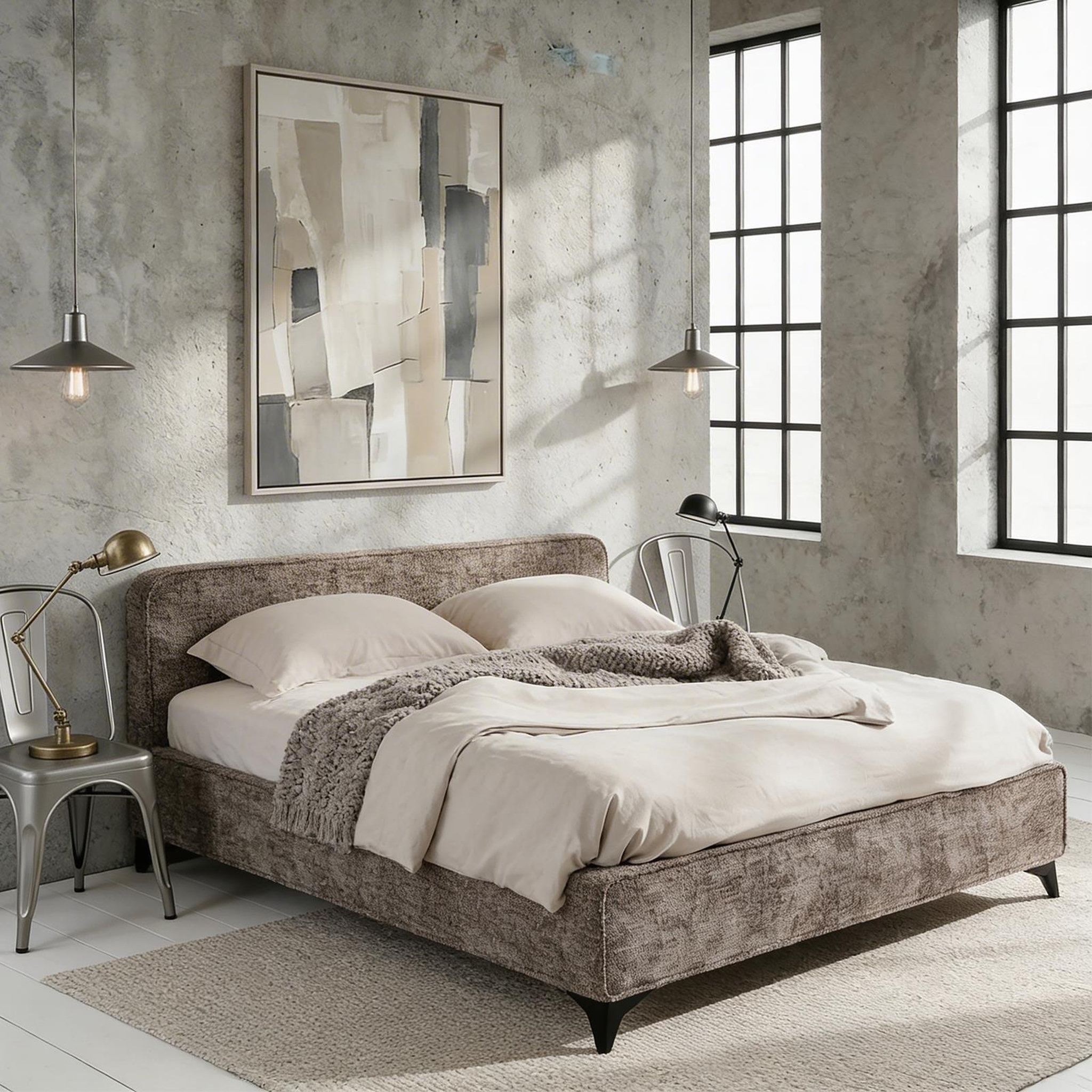 Voir la diapositive 3 : IDIMEX Lit double LEVERDA 140 x 190 cm, revêtement en tissu