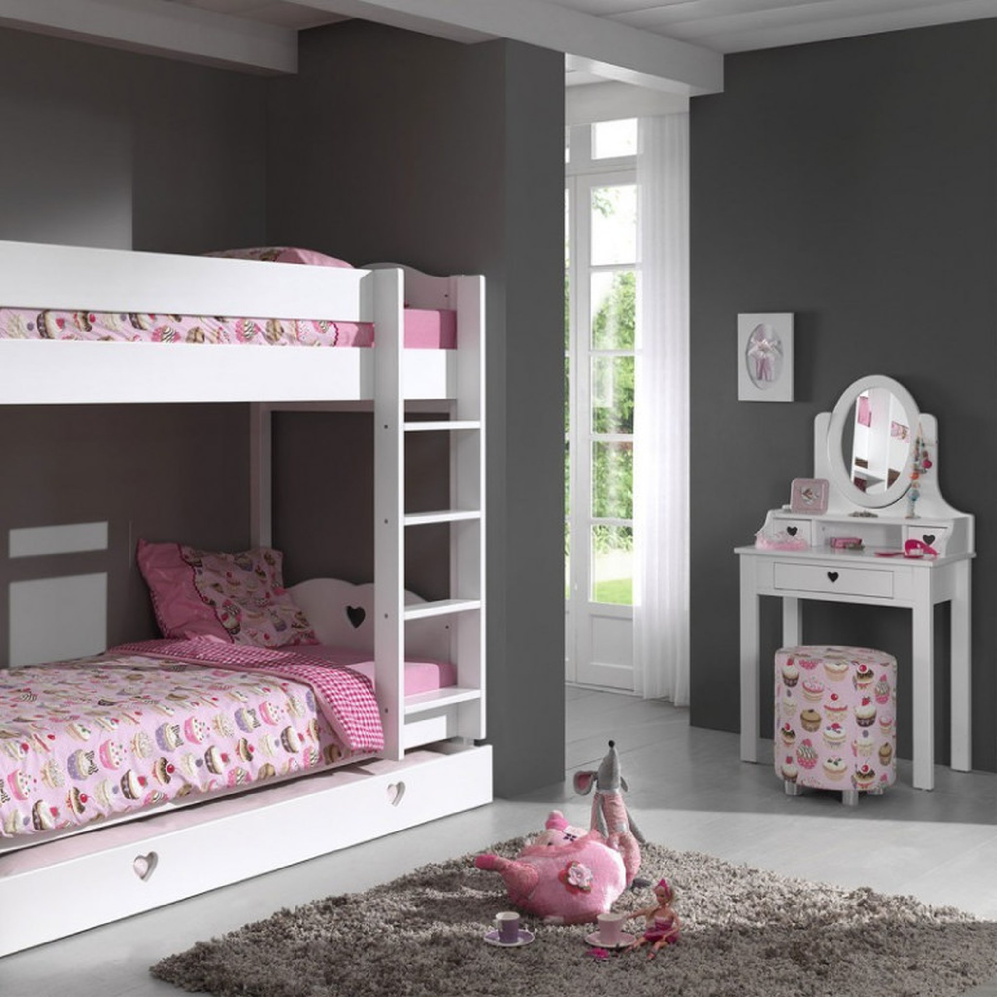 Voir la diapositive 3 : Coiffeuse 3 tiroirs 1 miroir L70cm MAUDE