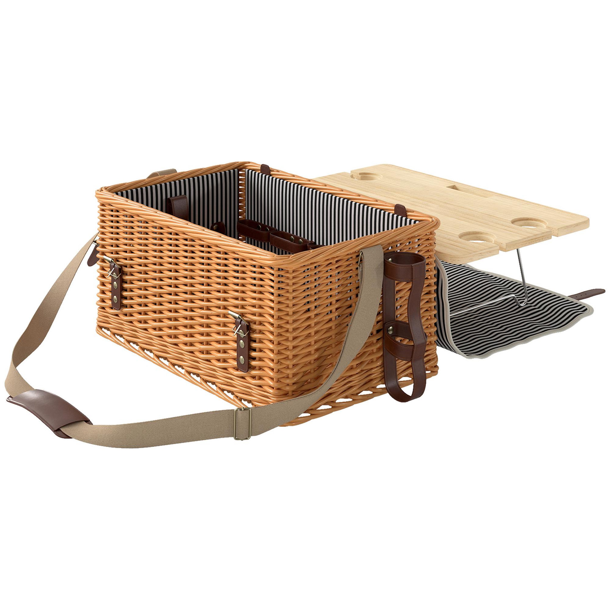 Voir la diapositive 4 : OUTSUNNY Panier de pique-nique en osier ensemble panier pique-nique 4 personnes avec petite table et accessoires