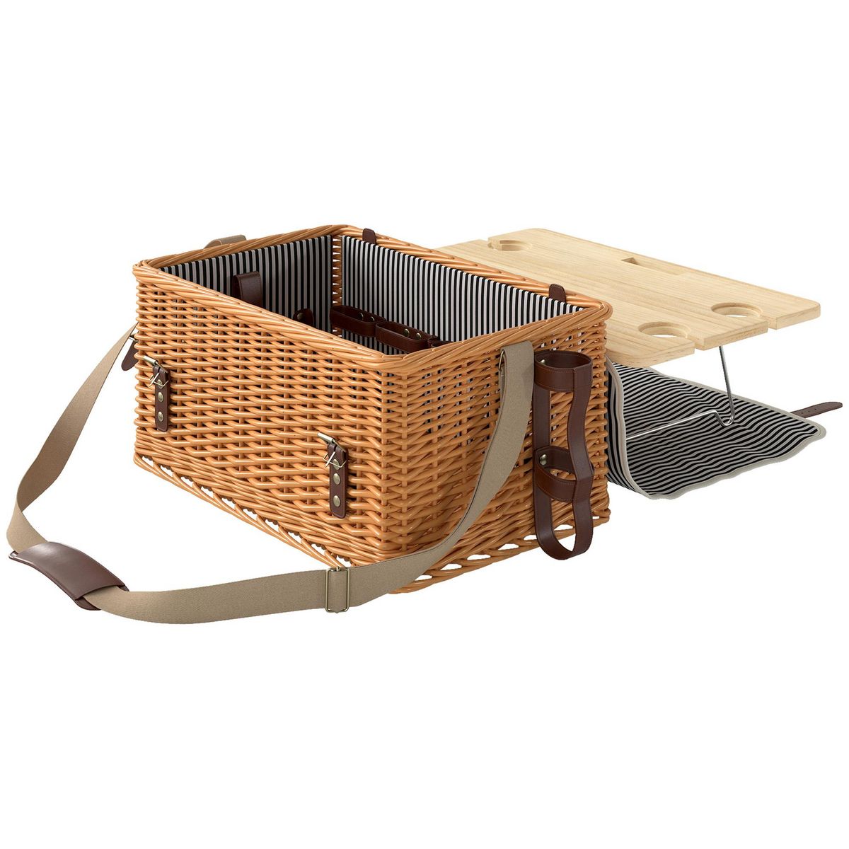 OUTSUNNY Panier de pique-nique en osier ensemble panier pique-nique 4 personnes avec petite table et accessoires