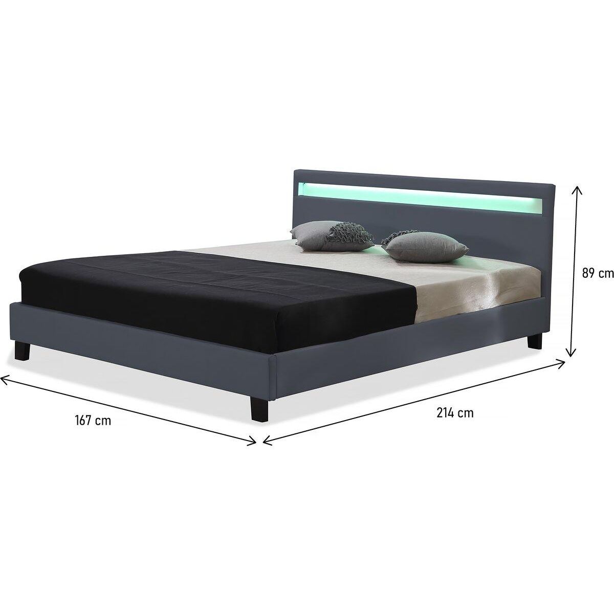 Habitat et Jardin Lit  avec LED  Maria  - 160 x 200 cm - Gris