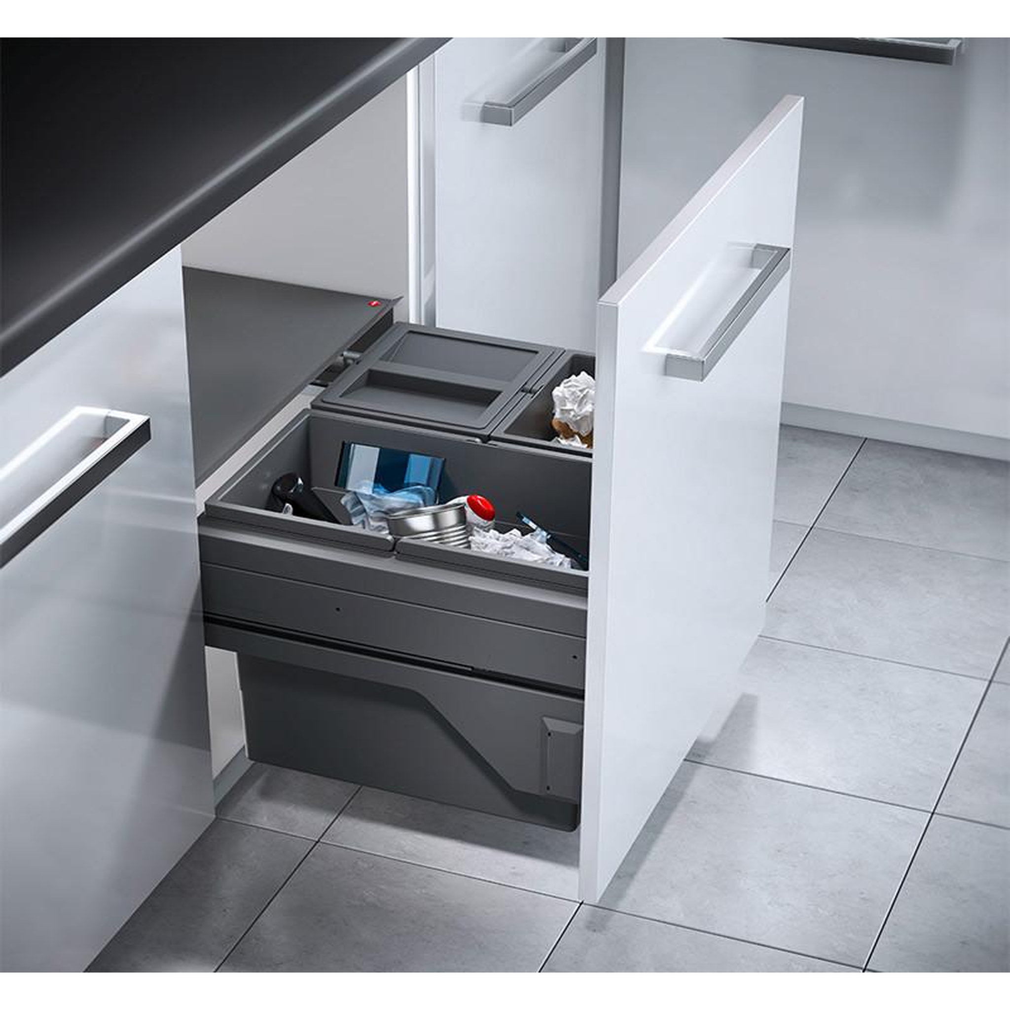Voir la diapositive 3 : HAILO Poubelle de cuisine tri sélectif 3 bacs encastrable 54l (28+13+13) hailo as cargo