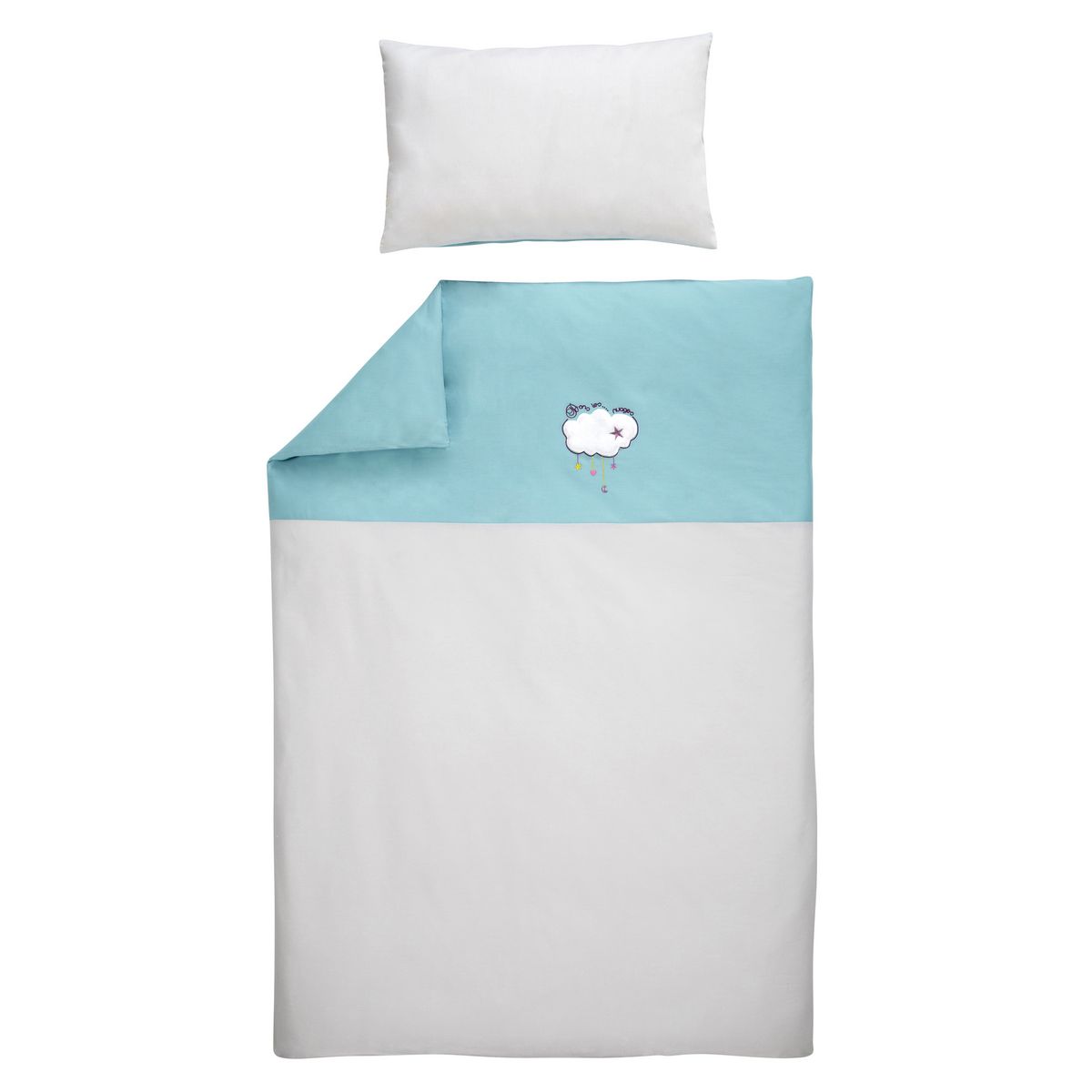 PTIT BASILE Parure housse de couette Bio brodée + Taie d'oreiller Nuages