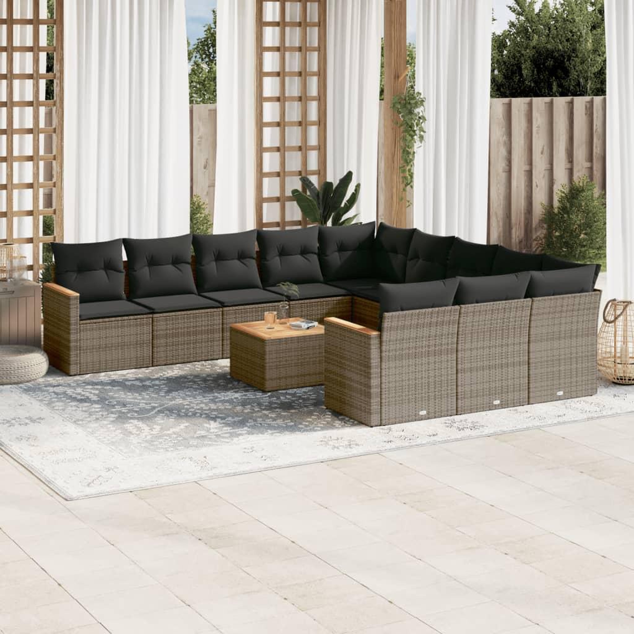 VIDAXL Salon de jardin avec coussins 12 pcs gris resine tressee