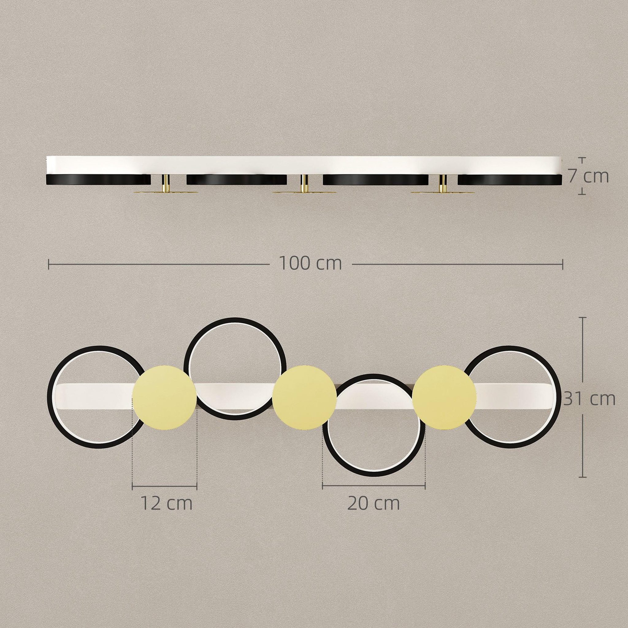 Voir la diapositive 3 : HOMCOM Plafonnier design anneaux led 38w réglable avec télécommande métal noir doré