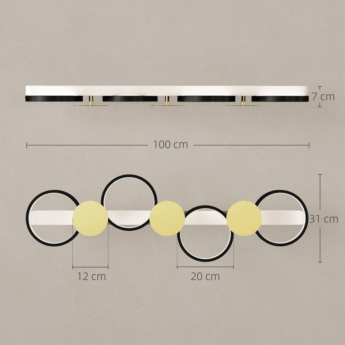 HOMCOM Plafonnier design anneaux LED 38W réglable avec télécommande métal noir doré