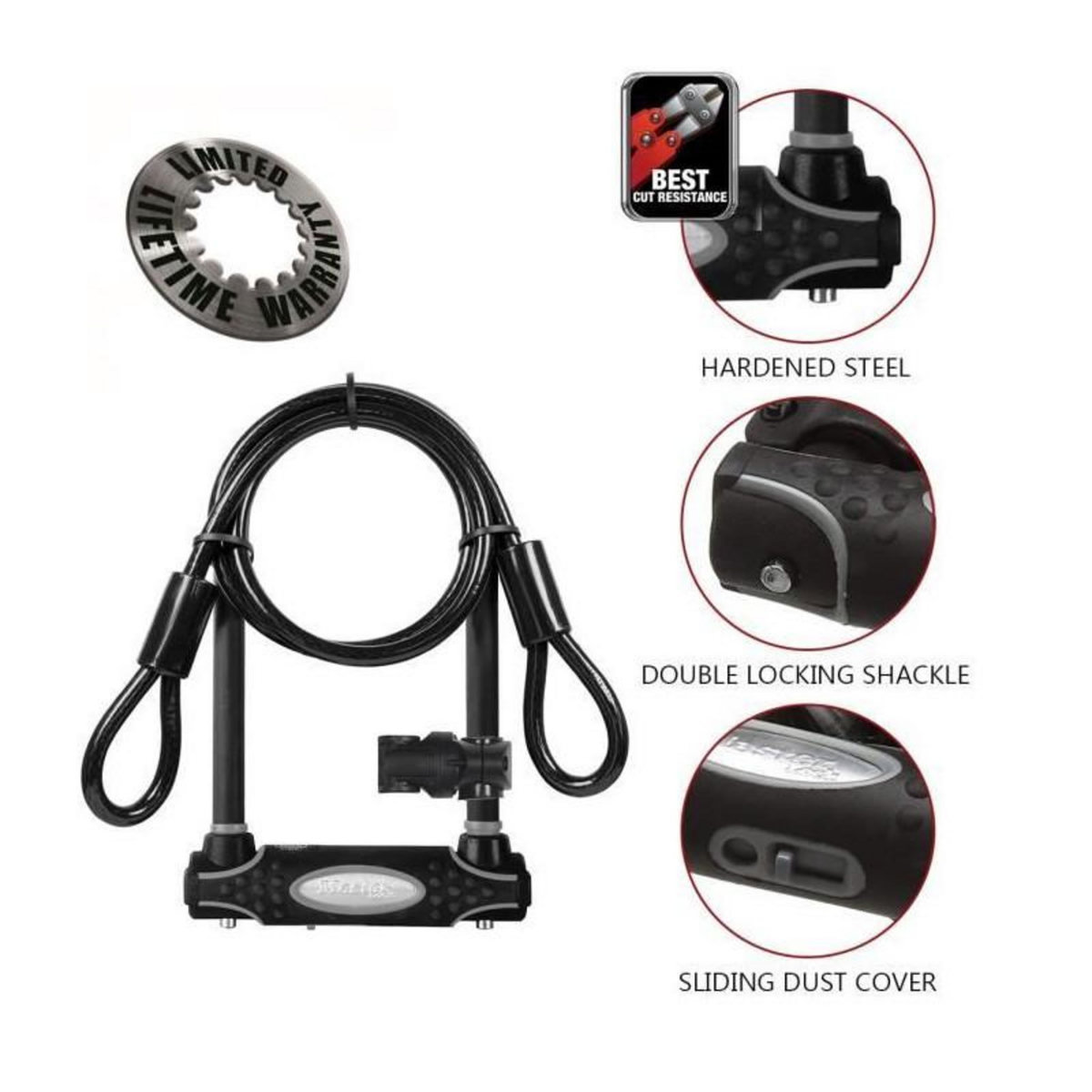 Master lock Antivol U avec Câble [A Clé] [Support de Vélo Universel] [Antivol Certifié] 8274EURDPRO