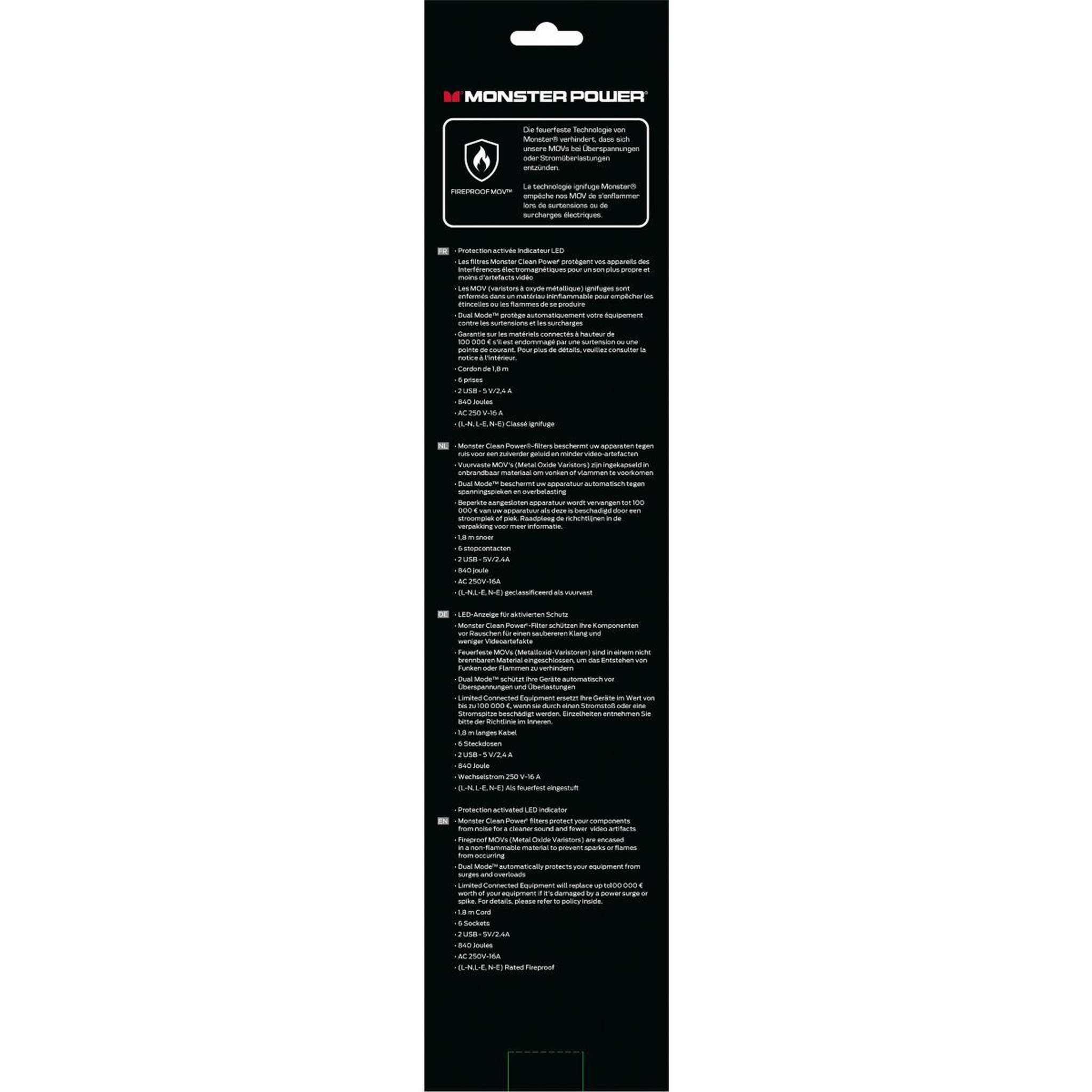 Voir la diapositive 4 : Monster Cable Rallonge parafoudre Parasurtenseur 6 prises + 2 USB-A