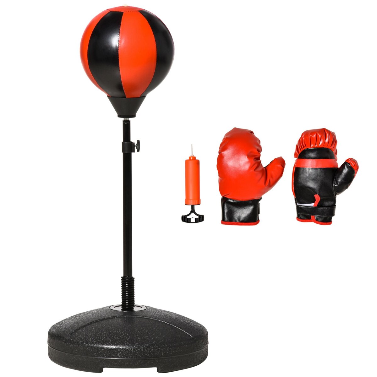 HOMCOM Punching ball sur pied pour enfant hauteur réglable 90-120 cm base  de lestage paire gants et pompe inclus rouge noir pas cher 