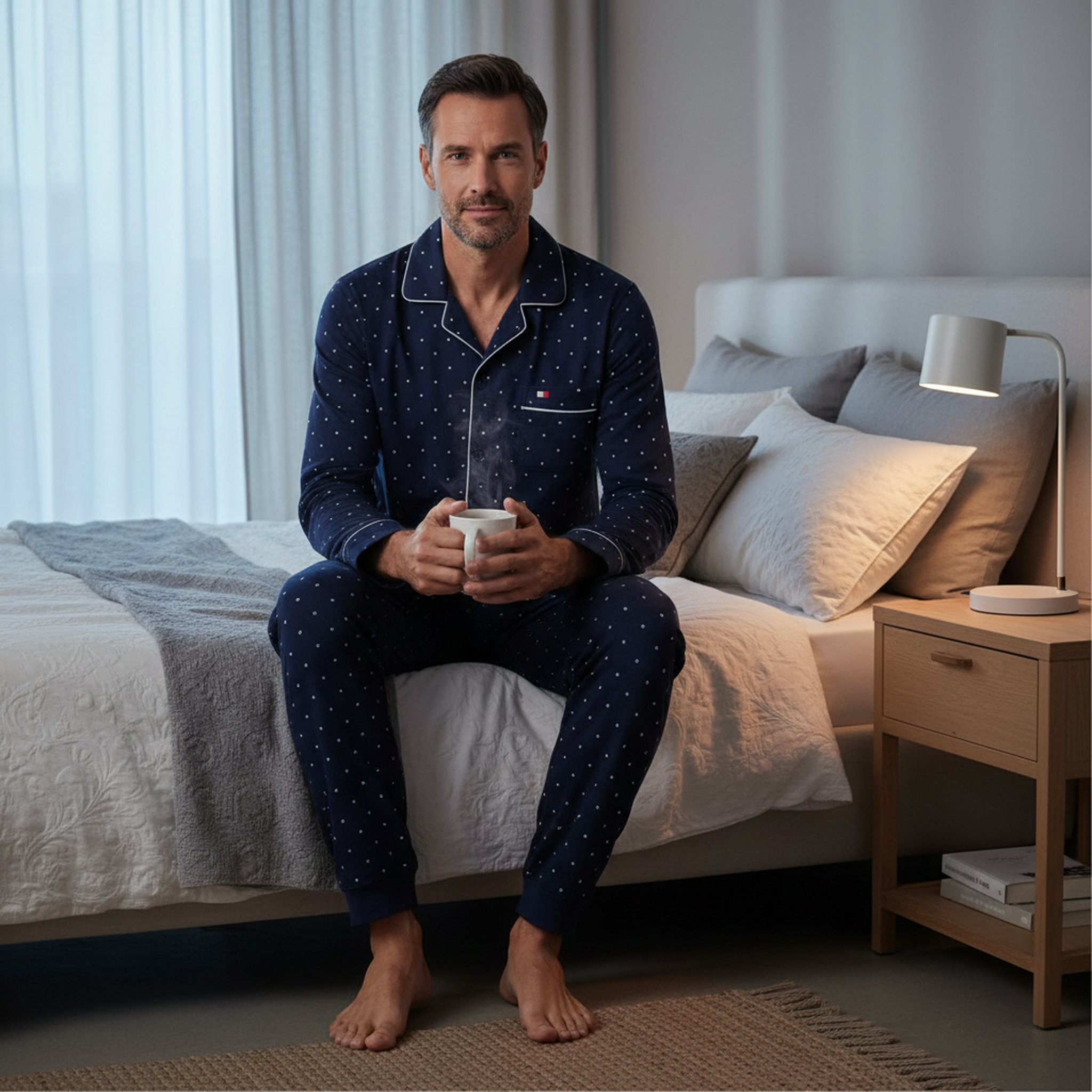 Voir la diapositive 4 : OZABI Ozabi ensemble pyjama homme doublé polaire boutonné petits pois