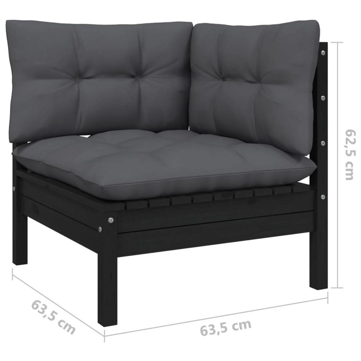 VIDAXL Salon de jardin 3 pcs avec coussins Noir Bois de pin massif