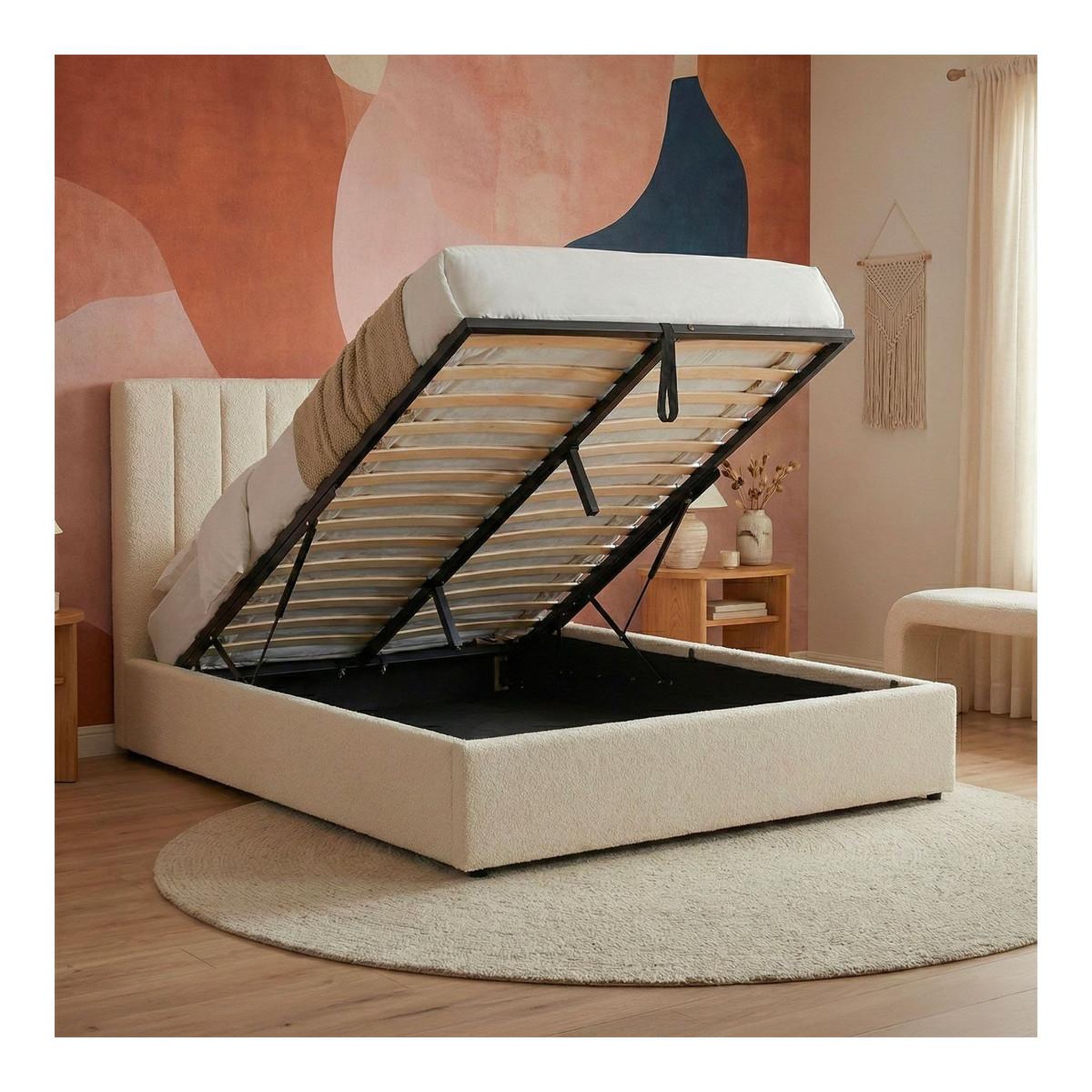 Voir la diapositive 5 : Paris Prix Lit coffre design bouclette  songa  140x190cm beige