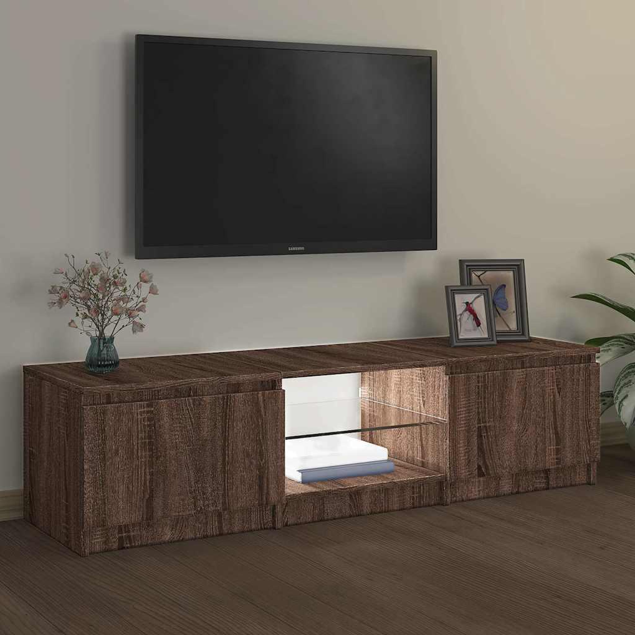 Voir la diapositive 5 : VIDAXL Meuble TV avec lumieres LED Chene marron 140x40x36 cm