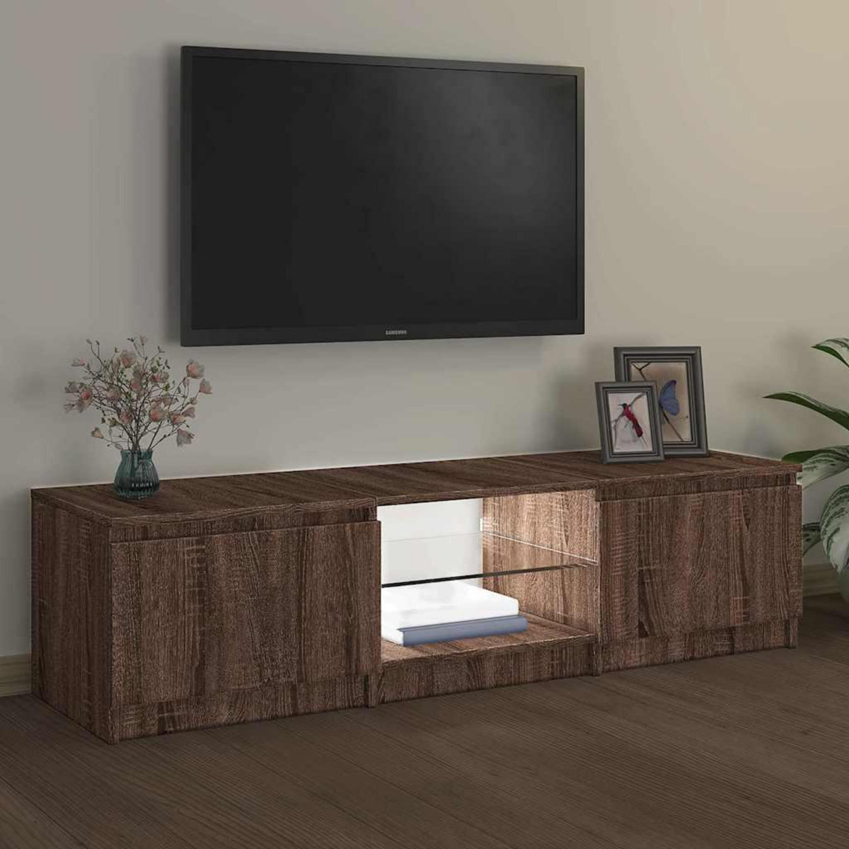 VIDAXL Meuble TV avec lumieres LED Chene marron 140x40x36 cm