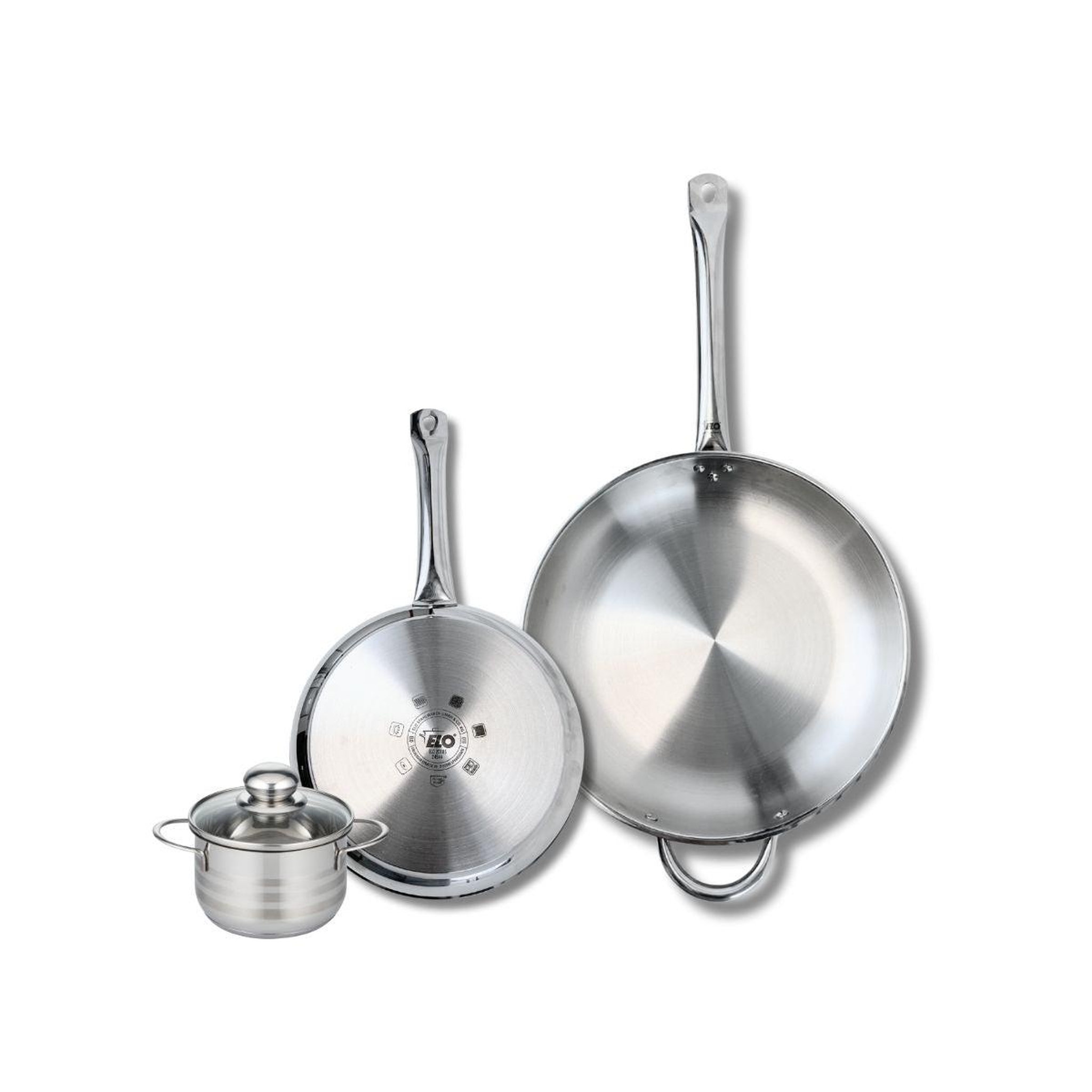 ELO Ensemble de 2 poêles de cuisson 24 et 32 cm et 1 faitout 12 cm elo profi brillant