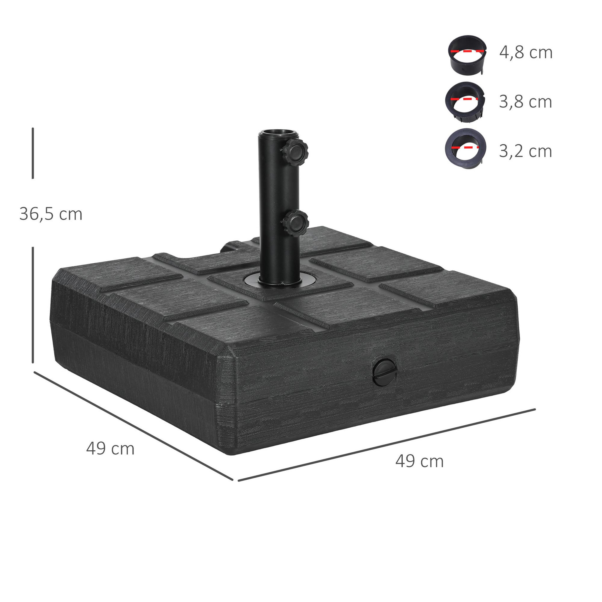 Voir la diapositive 3 : OUTSUNNY Pied de parasol carré base de lestage dim. 49L x 49l x 36,5H cm HDPE aspect bois noir