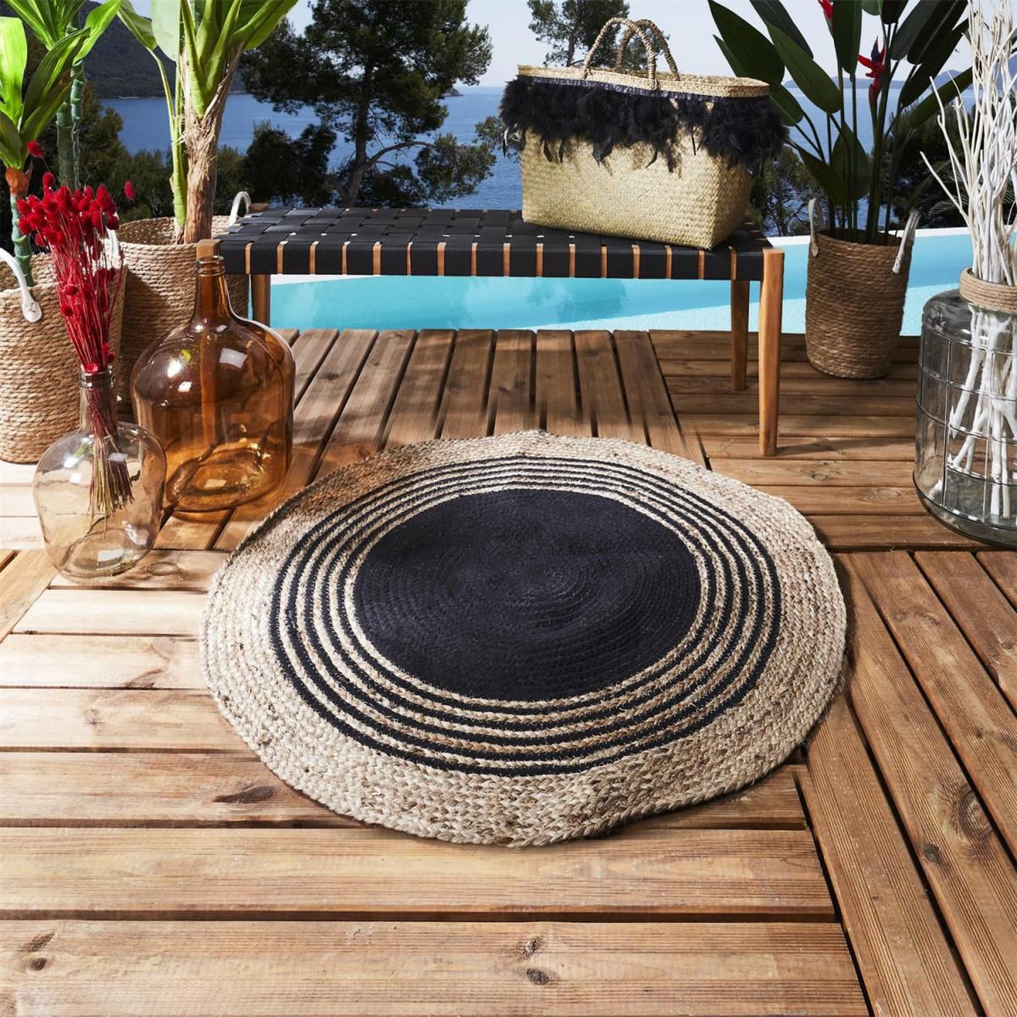 Voir la diapositive 4 : The Home Deco Factory Tapis rond déco en jute  limo  90cm noir