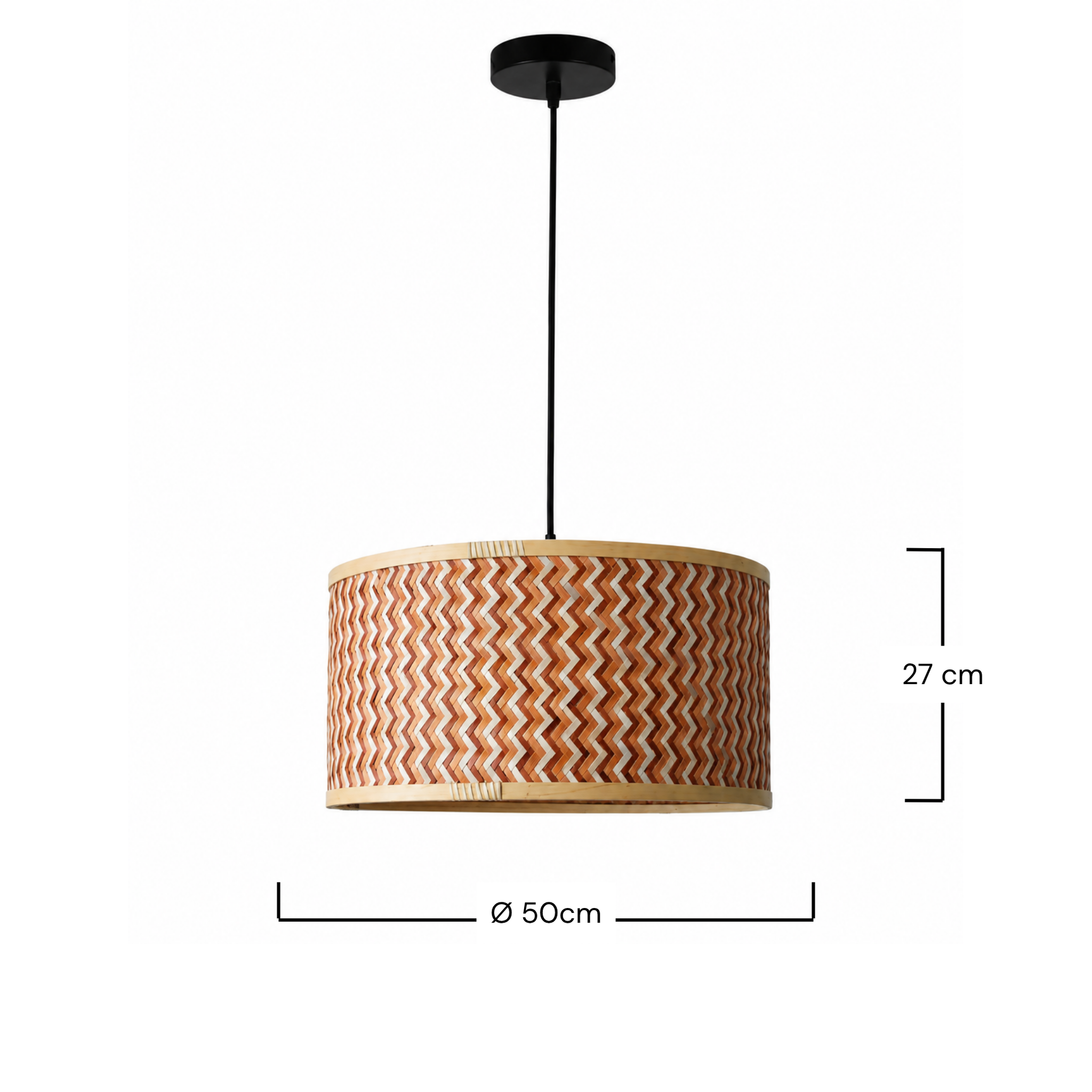 Voir la diapositive 4 : MAISON PAVANE Suspension en bambou tressé crème et marron 50 cm-phil