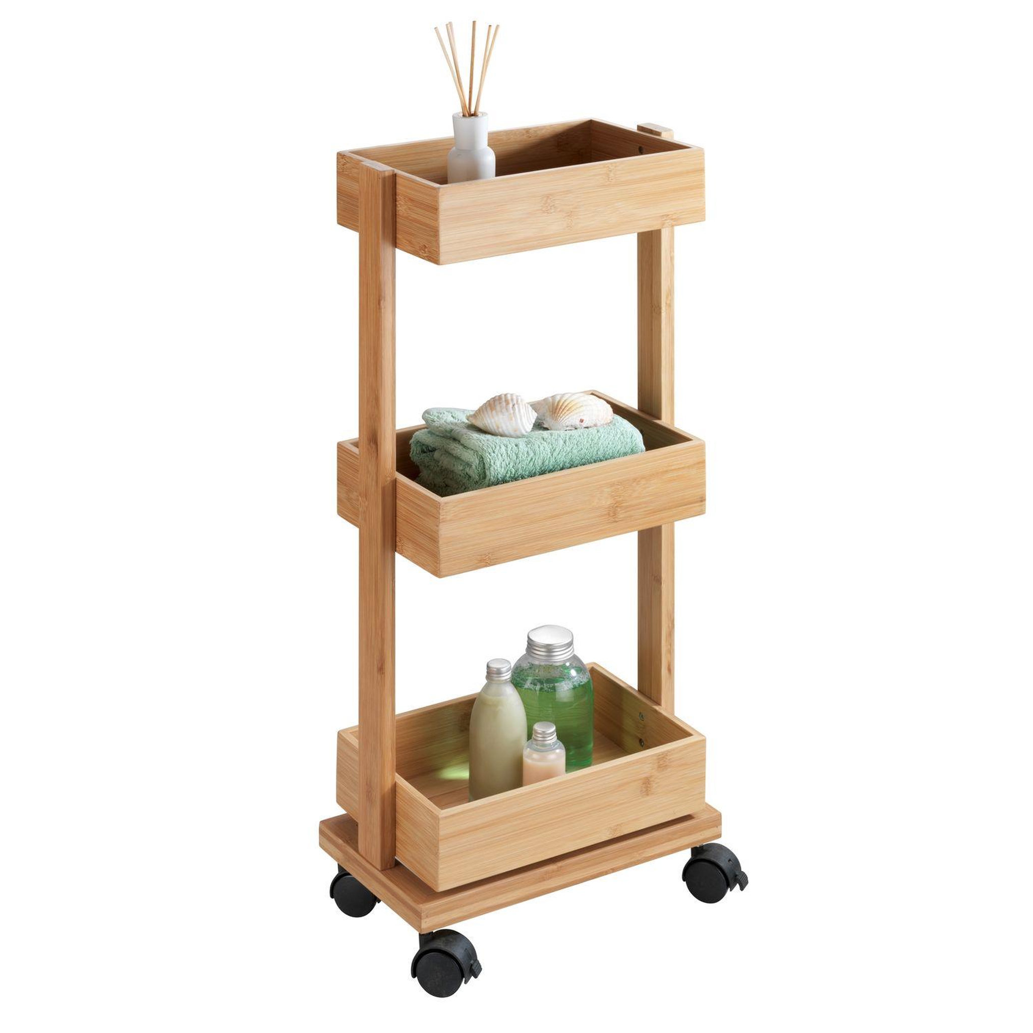 Wenko Desserte de salle de bain en bambou tortona - l. 31 x h. 71 cm - marron