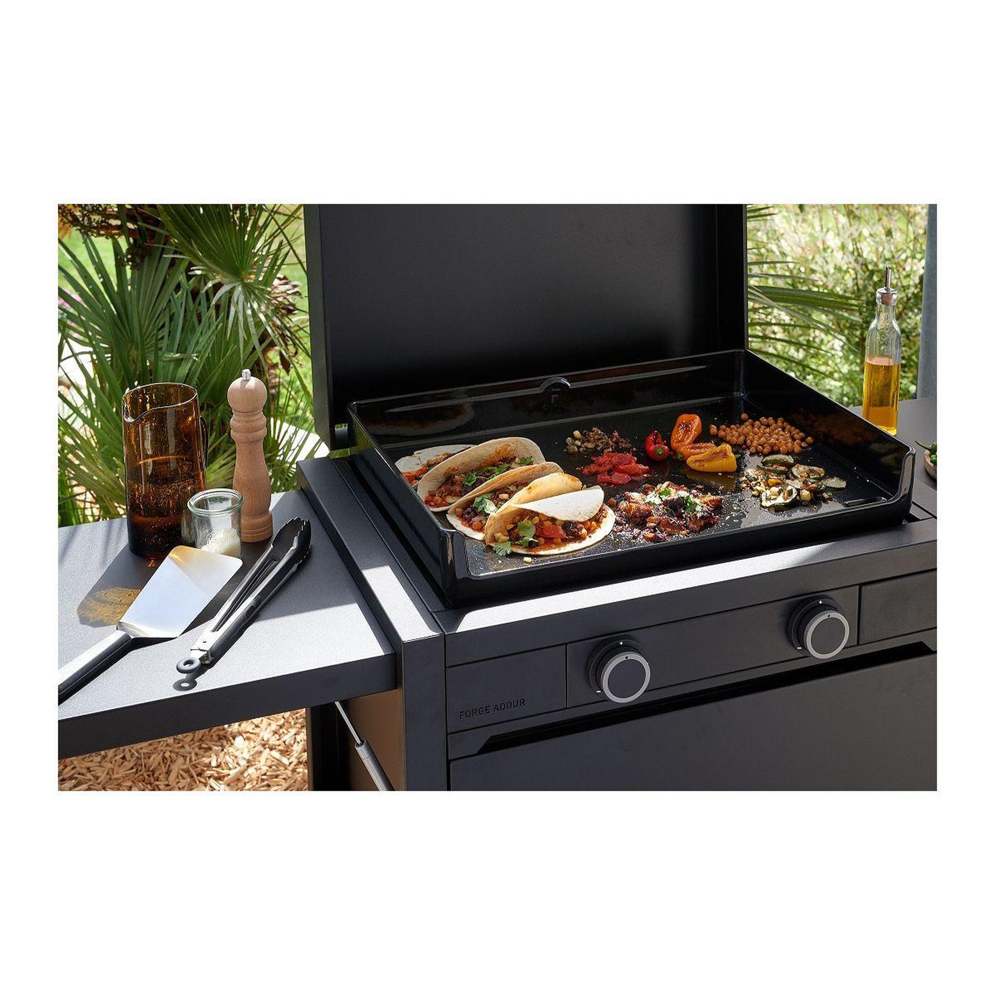 Voir la diapositive 4 : FORGE ADOUR Plancha gaz modern g 60 a n noir 2 brûleurs à poser, 60.5x42 cm