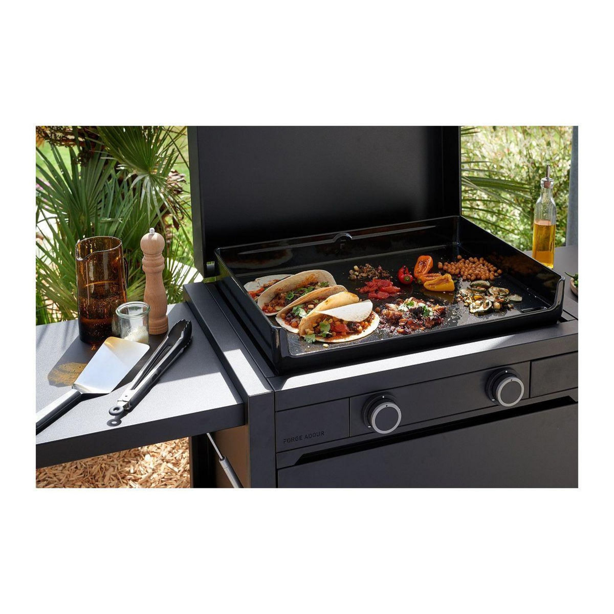 FORGE ADOUR Plancha gaz modern G 60 A N noir 2 brûleurs à poser, 60.5x42 cm