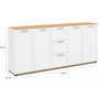 Voir la diapositive 5 : ID MARKET Buffet 180 cm VITO XXL 4 portes avec 3 tiroirs bois et blanc