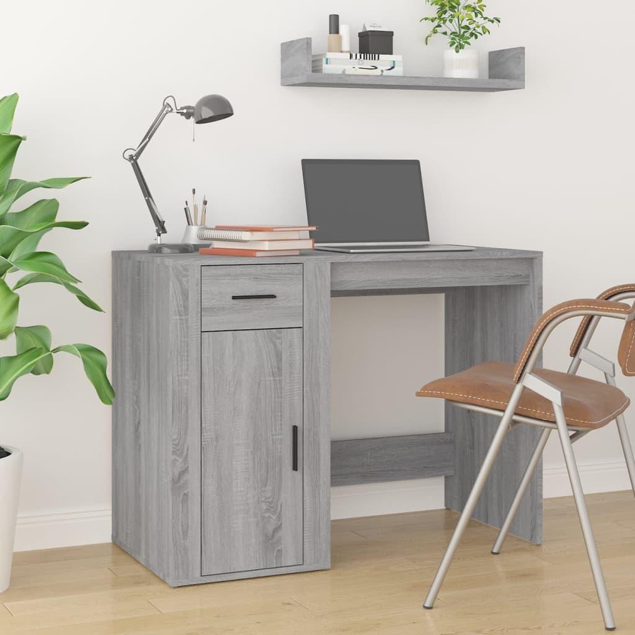 Voir la diapositive 3 : VIDAXL Bureau avec armoire sonoma gris bois d'ingenierie