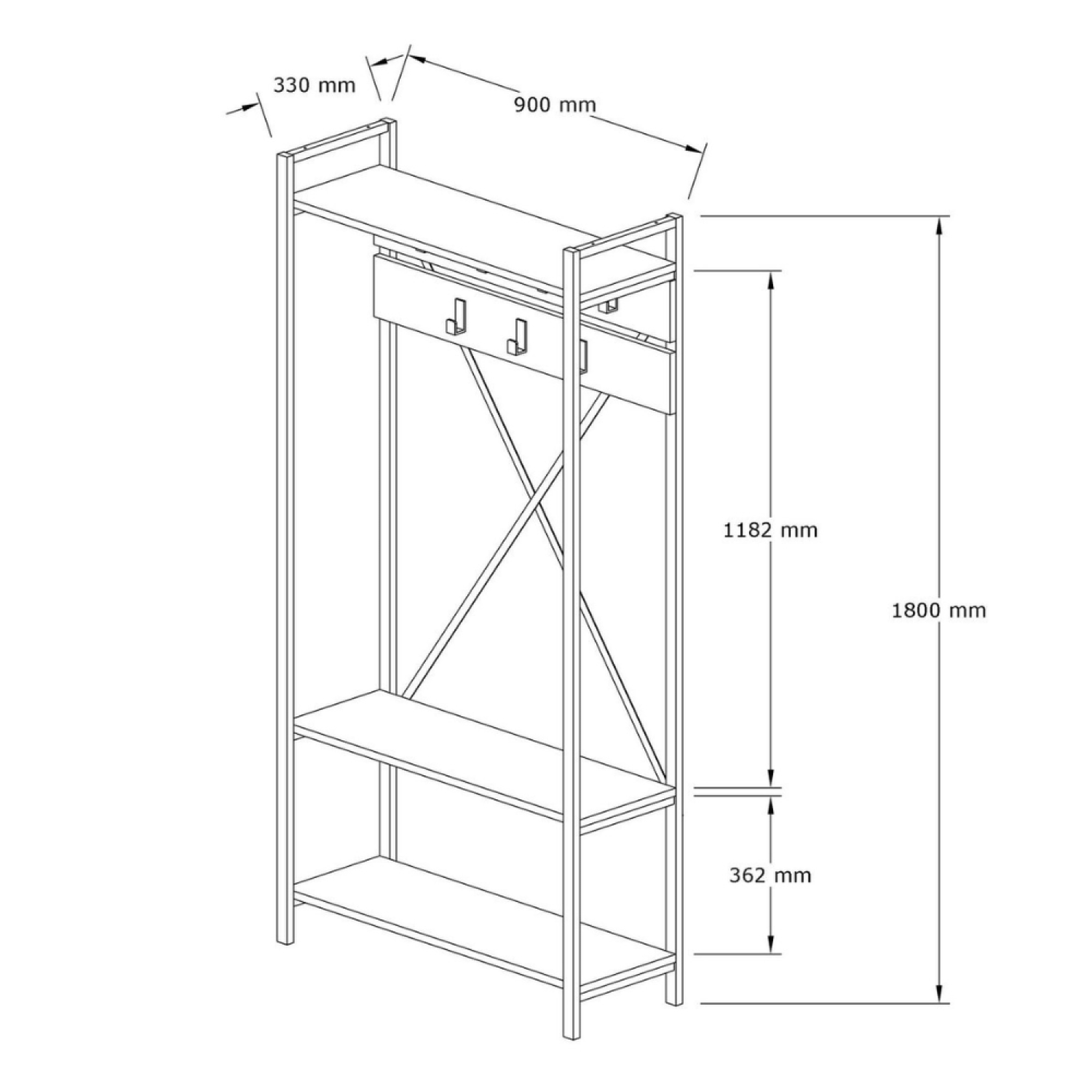 Voir la diapositive 3 : CONCEPT USINE Meuble d'entrée style industriel avec étagères et porte-manteaux LUBIN