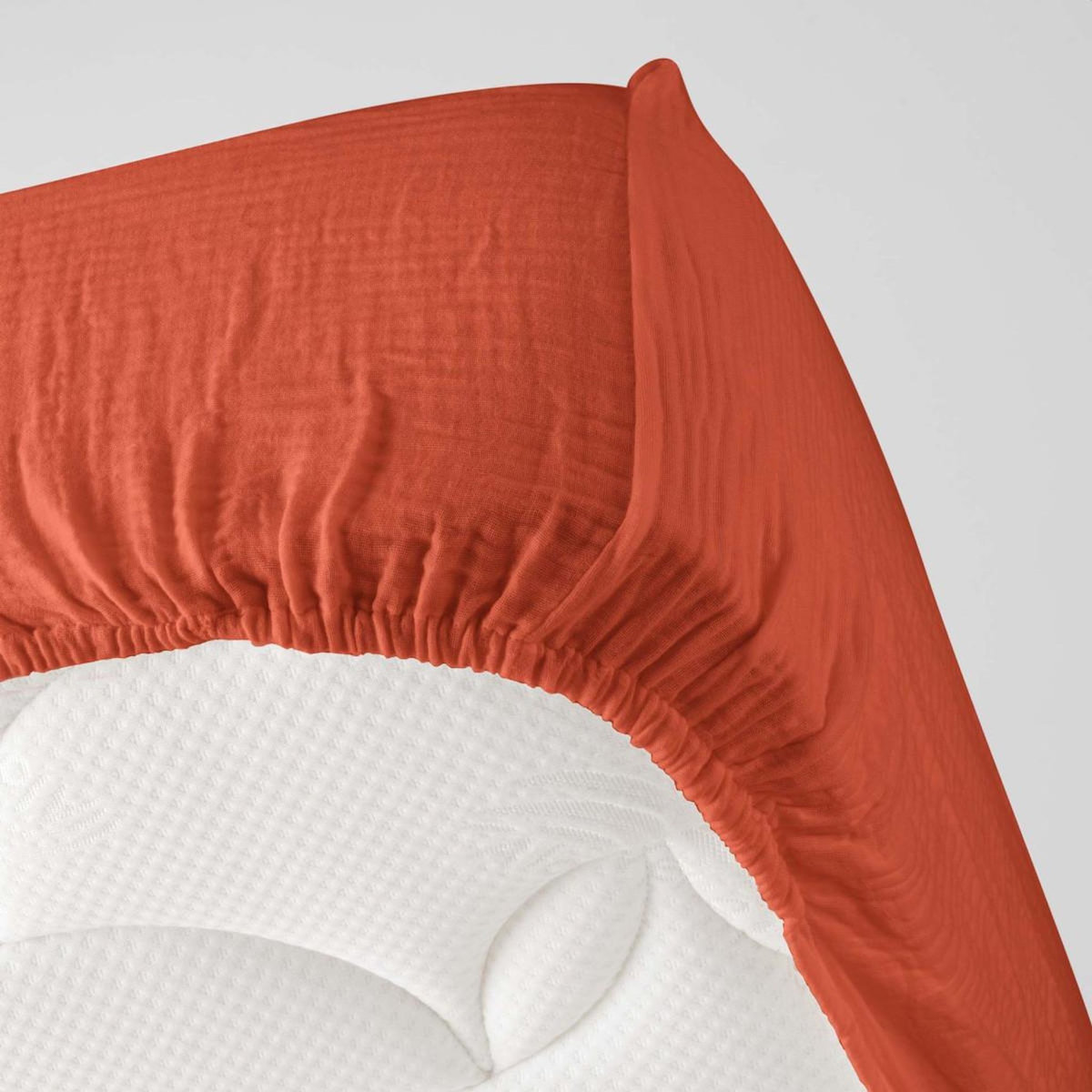 Paris Prix Drap Housse en Gaze de Coton  Angelia  140x190cm Terracotta