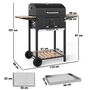 Voir la diapositive 2 : OUTSUNNY Barbecue charbon de bois avec couvercle 2 roues - hauteur grille réglable, thermomètre, 3 étagères - acier noir bois