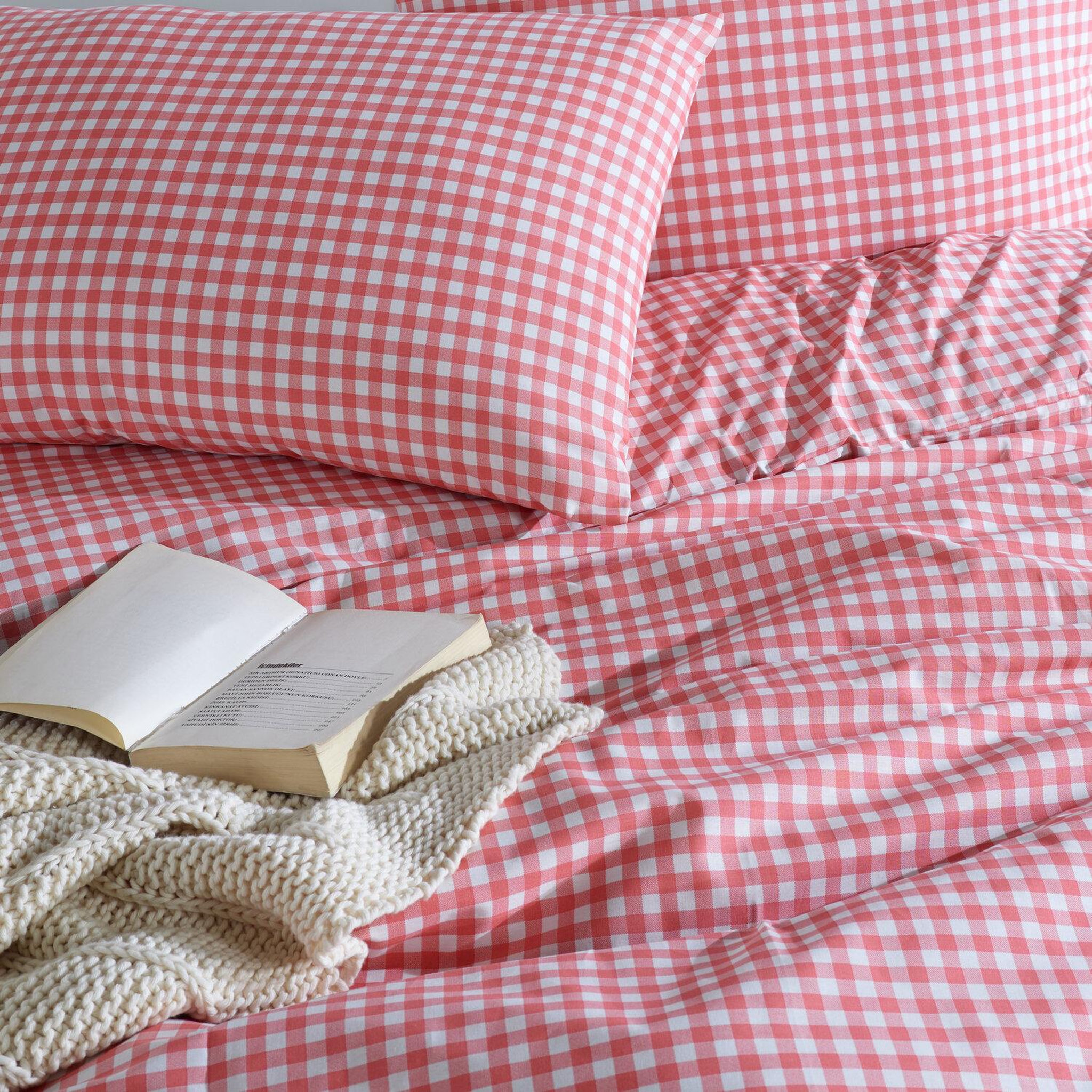 Voir la diapositive 3 : Home collection Parure housse de couette 3 pcs 240x220 cm 100% coton 57 fils imprimé. Vichy rose