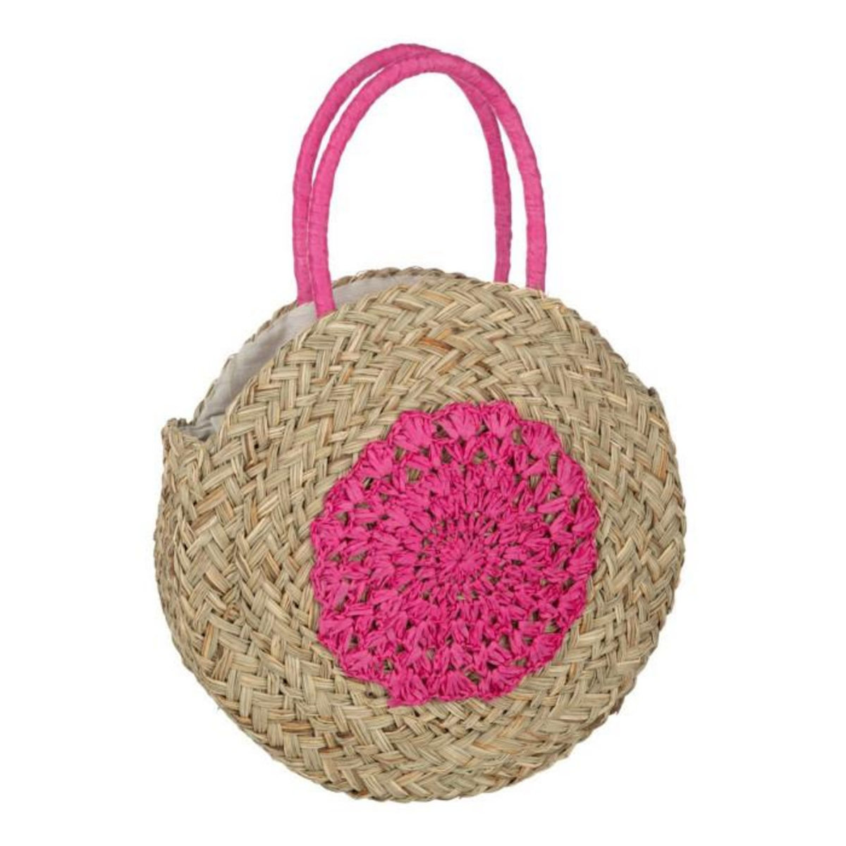 Paris Prix Sac de Plage  Fleur  40cm Naturel & Fuchsia