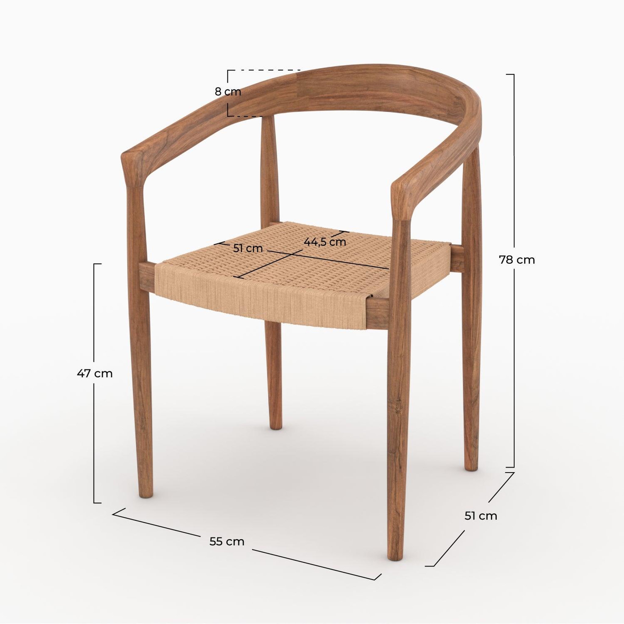 Voir la diapositive 4 : MAISON PAVANE Lot de 2 chaises en bois de teck et corde naturelle -bali