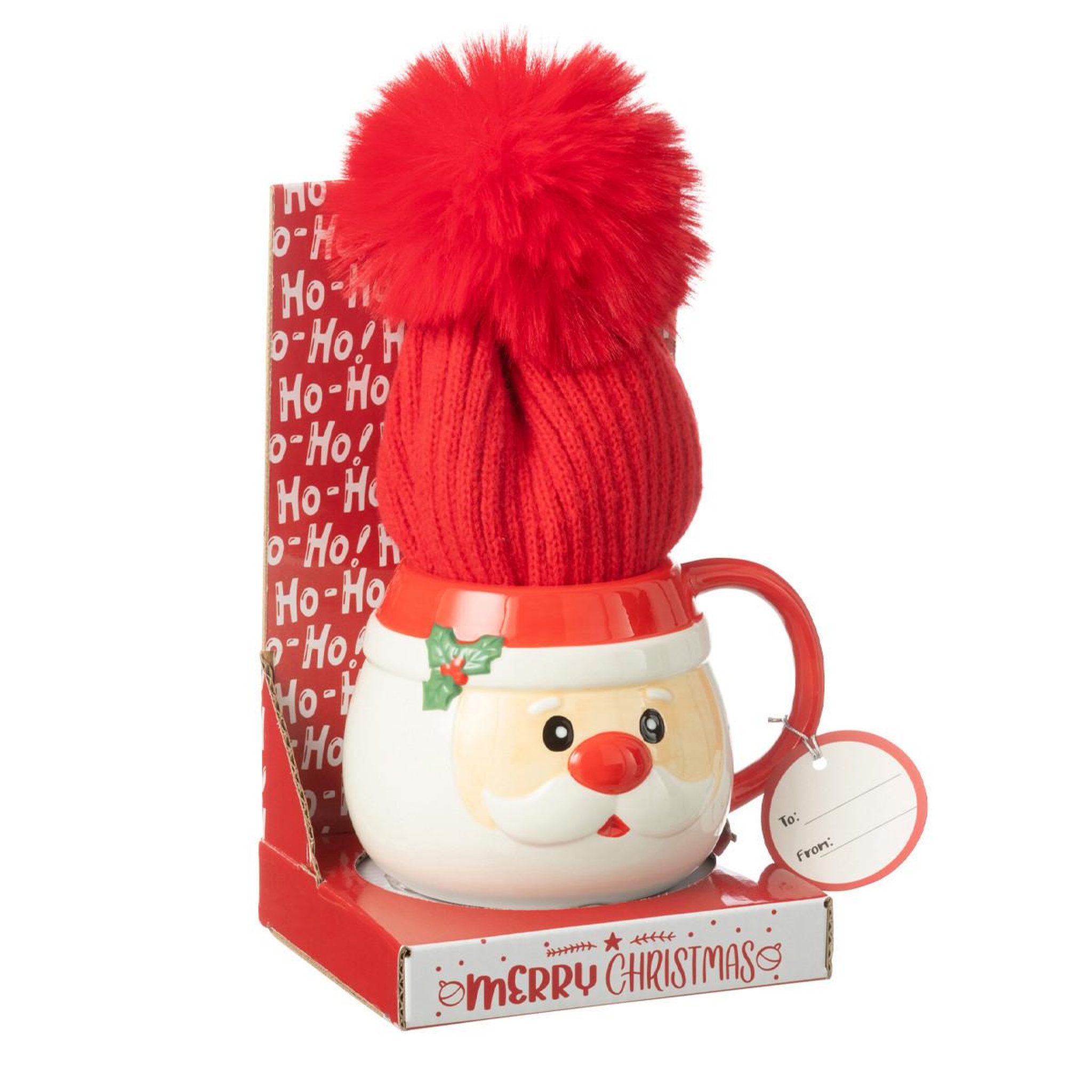 J-LINE Tasse en céramique & bonnet  père noël  30cm multicolore