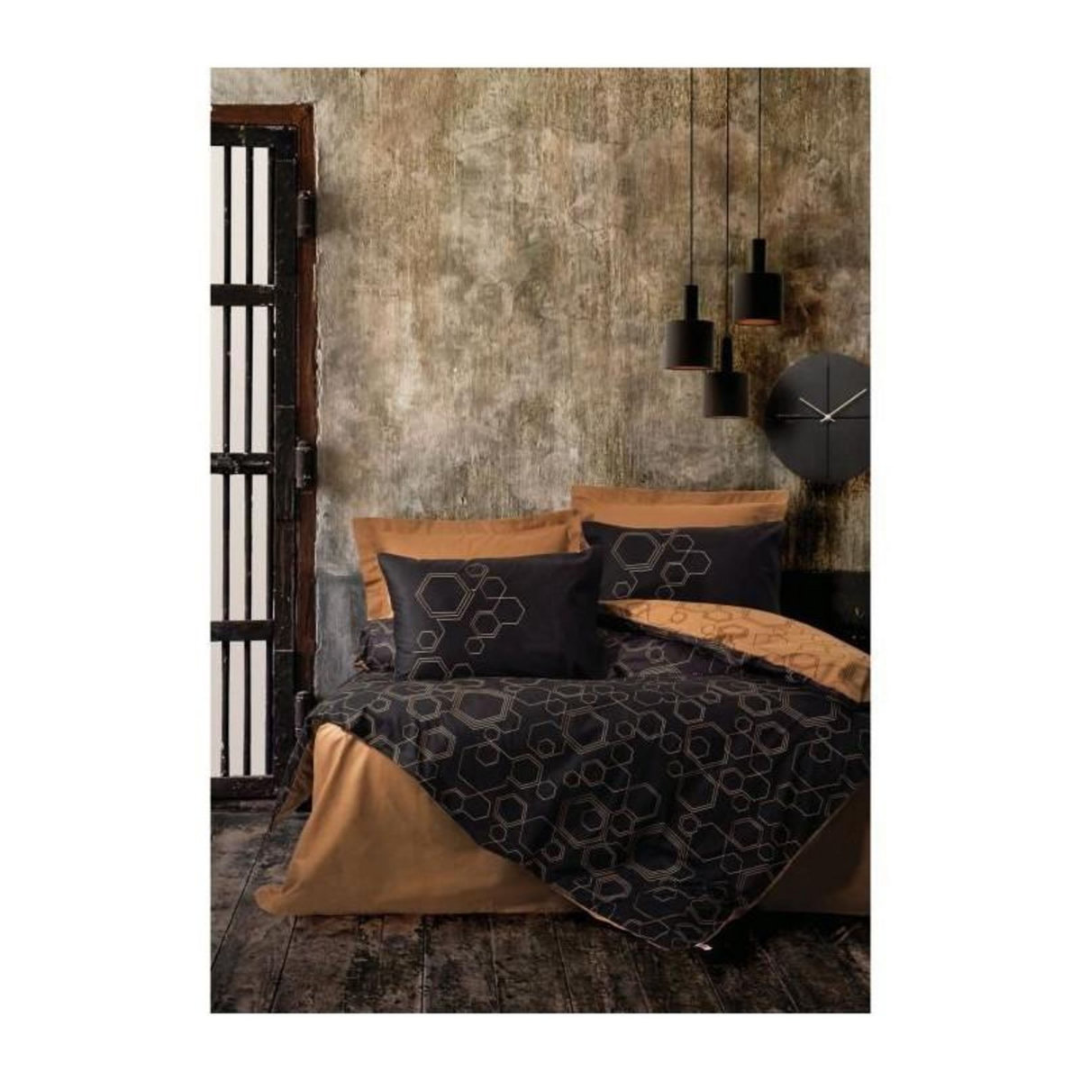 GENERIQUE Parure de lit - 129CTN62708 - 1 housse de couette 220 x 240 cm + 2 taies d'oreiller 60 x 60 cm - 100% coton ranforcé - Cuivre