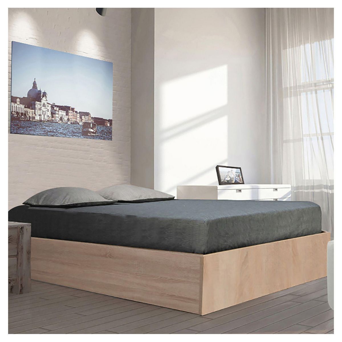 Ensemble Lit coffre avec sommier relevable  140x190 cm BARCELONA + matelas 140x190 cm DIONE