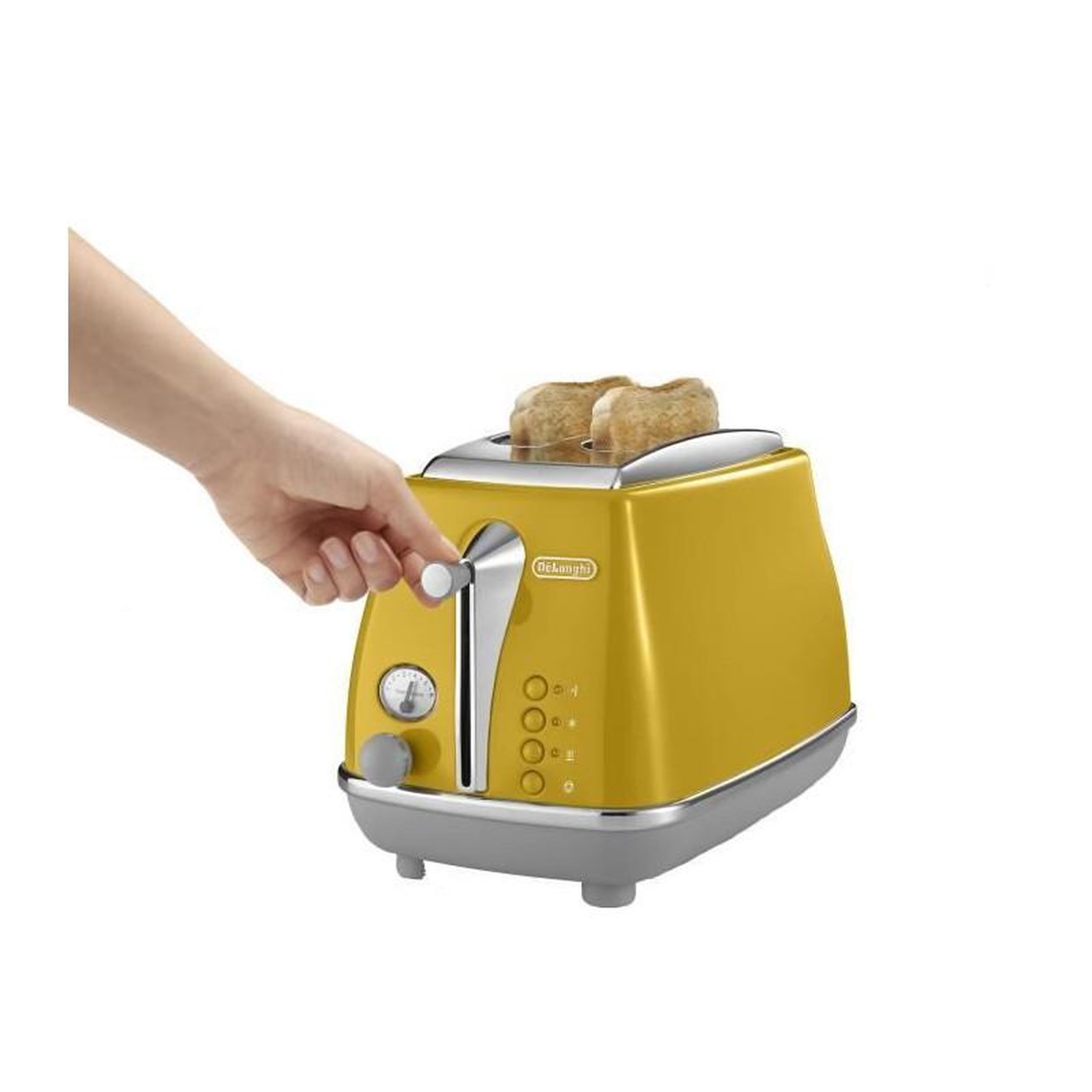 Voir la diapositive 3 : DELONGHI Toaster DELONGHI ICONA CAPITALS 2 tranches - 900W - Grille pain 3 fonctions - Chauffe viennoisseries inclus - Jaune