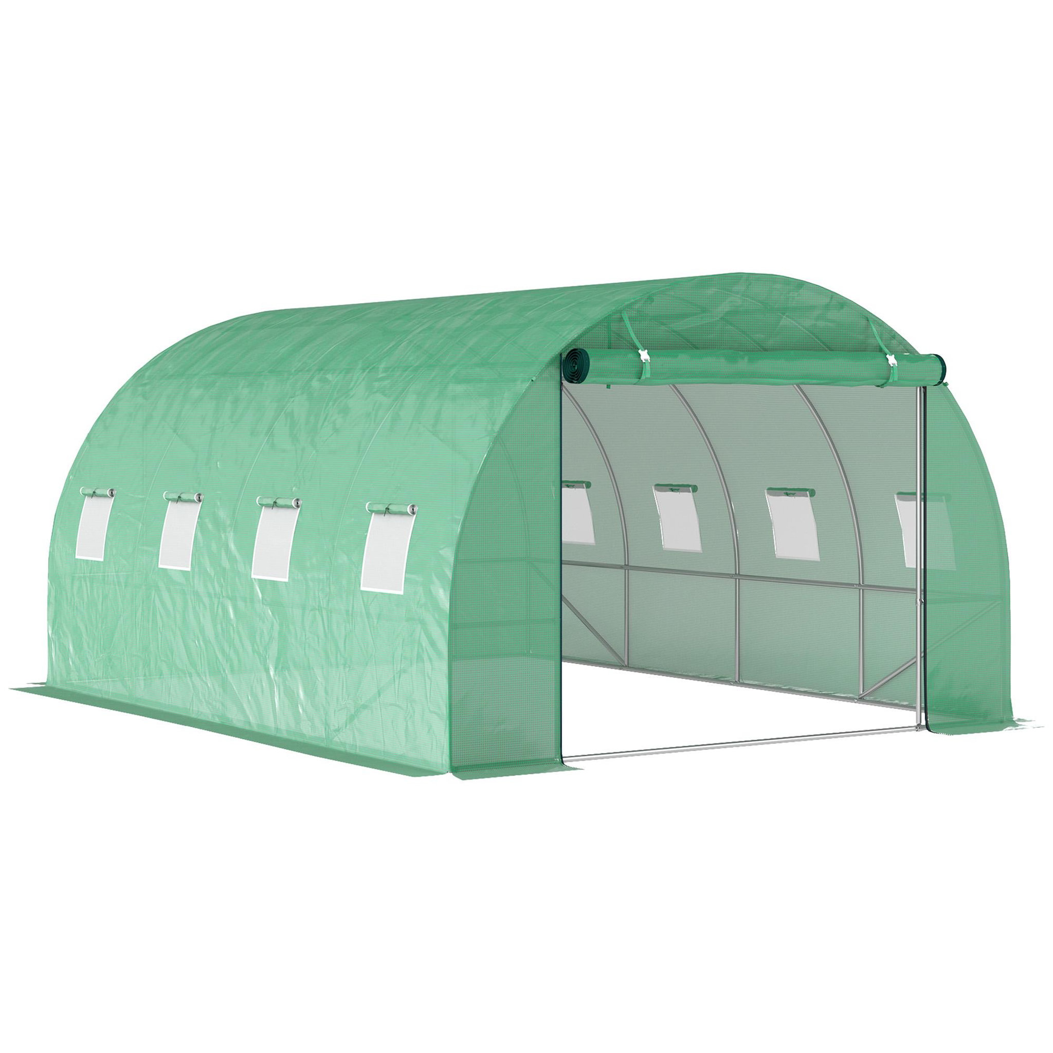 OUTSUNNY Serre de jardin 12 m² - porte zippée enroulable, 8 fenêtres - acier galvanisé pe haute densité 170 g/m² vert