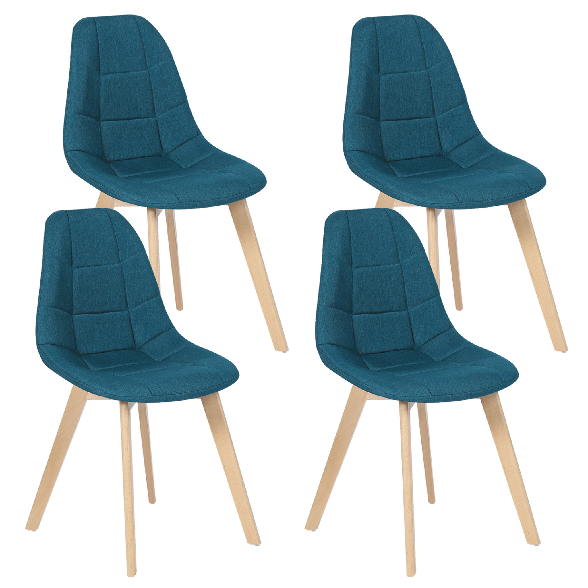 ID MARKET Lot de 4 chaises scandinaves gaby bleues en tissu pour salle à manger