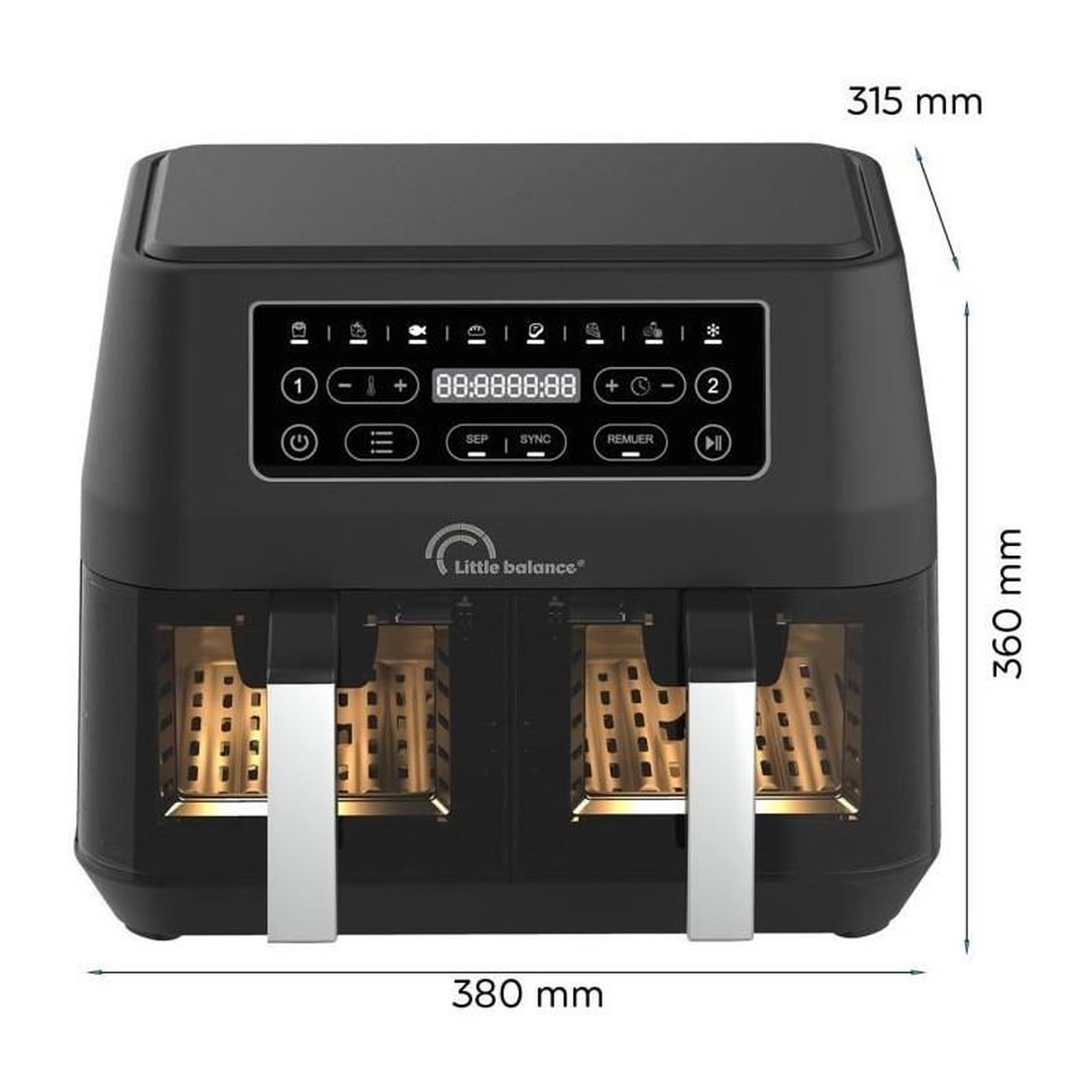 Voir la diapositive 2 : LITTLE BALANCE Friteuse diététique - LITTLE BALANCE - 8765 - Crousty light duo - 9 L - 2460 W - 9 programmes - Noir